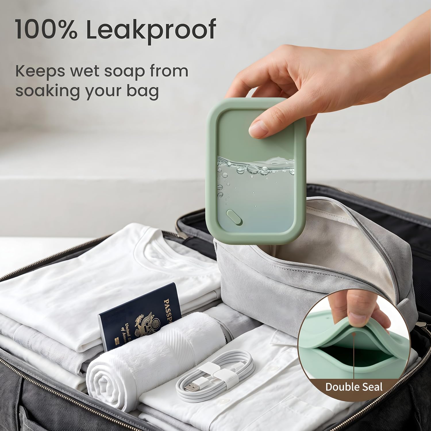 Large Silicone Travel Soap Case & Shampoo Bar Holder, Drain Mat image 3