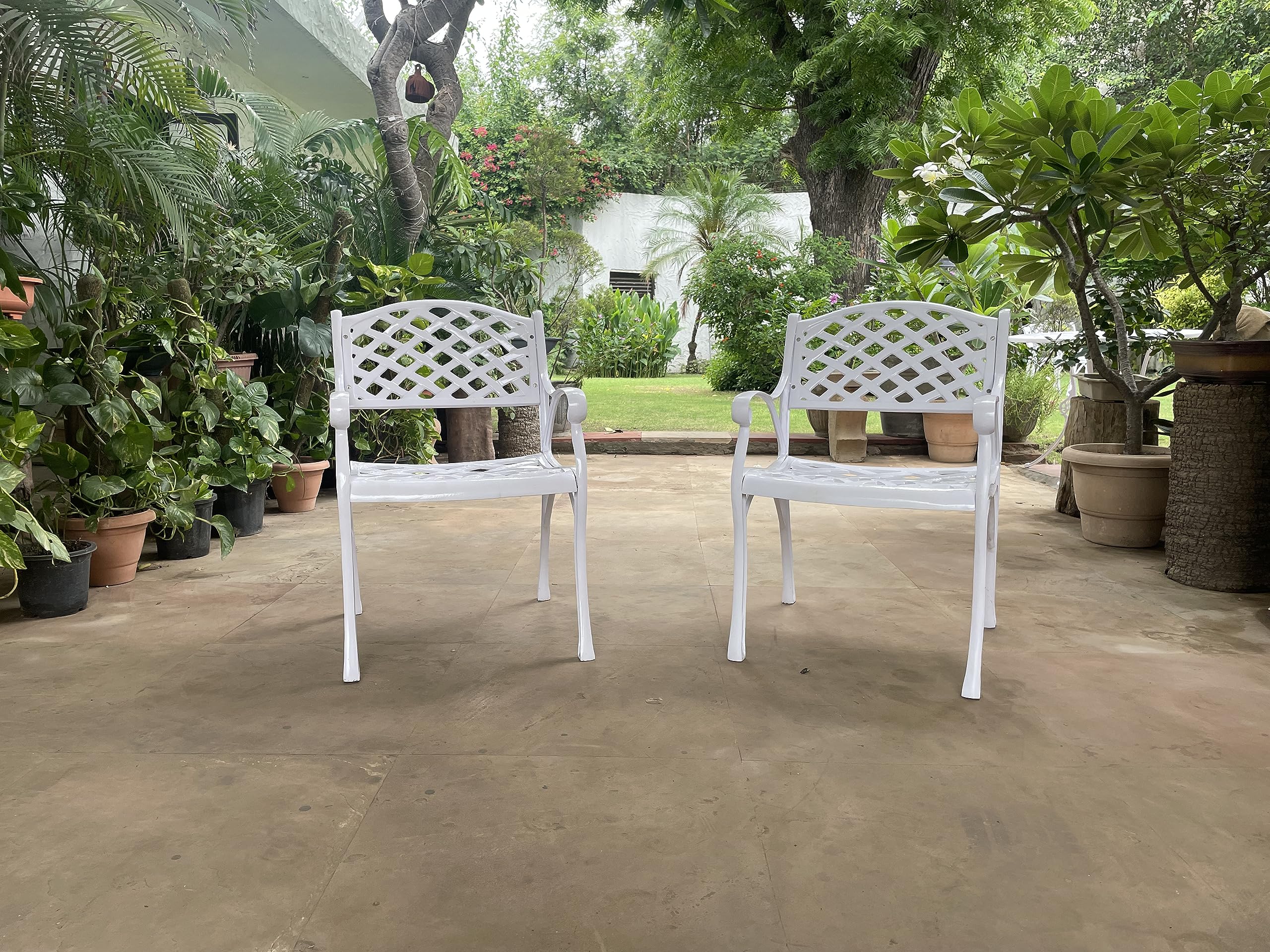 Art & Abode Imperial Series Aluminium Patio Furniture Set of 2 Seating Chairs with Armrest | Rust Resistant Cast Aluminium Bistro Patio Furniture Set for Outdoor, Indoor, Balcony & Garden (White)