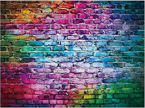 Funnytree Telón de fondo de pared de ladrillo colorido de 8 x 6 pies para hip hop de los años 80 y 90, cumpleaños, boda, graduación, fiesta temática