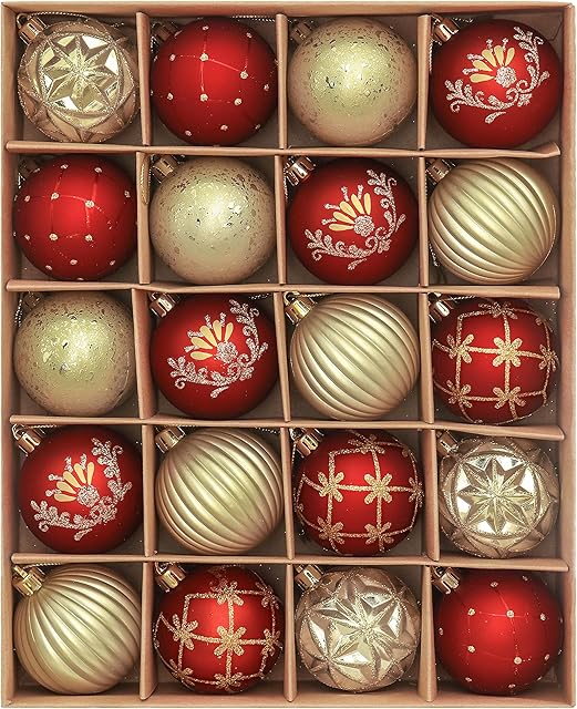 Valery Madelyn 20pcs 6cm Shatterproof Christmas Baubles, Luxury Red and Gold Christmas Ball Ornaments for Christmas Tree Decoration