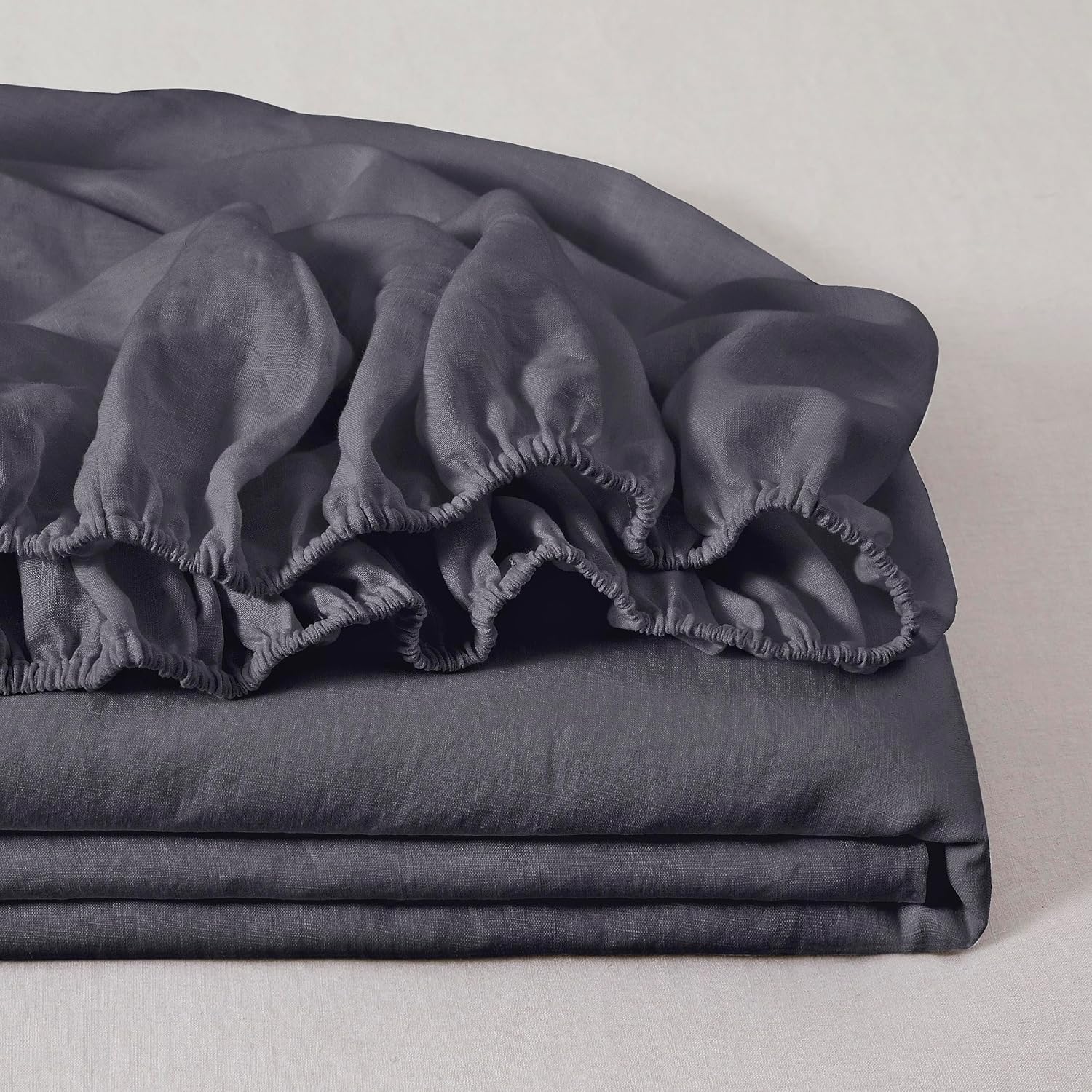 ATLINIA 100% Linen Fitted Sheet Mattress Cover - 1 Piece Stone Washed 15 Inch Deep Pocket Made from French Pure Flax Breathable Farmhouse Bedding(Dark Grey,King)