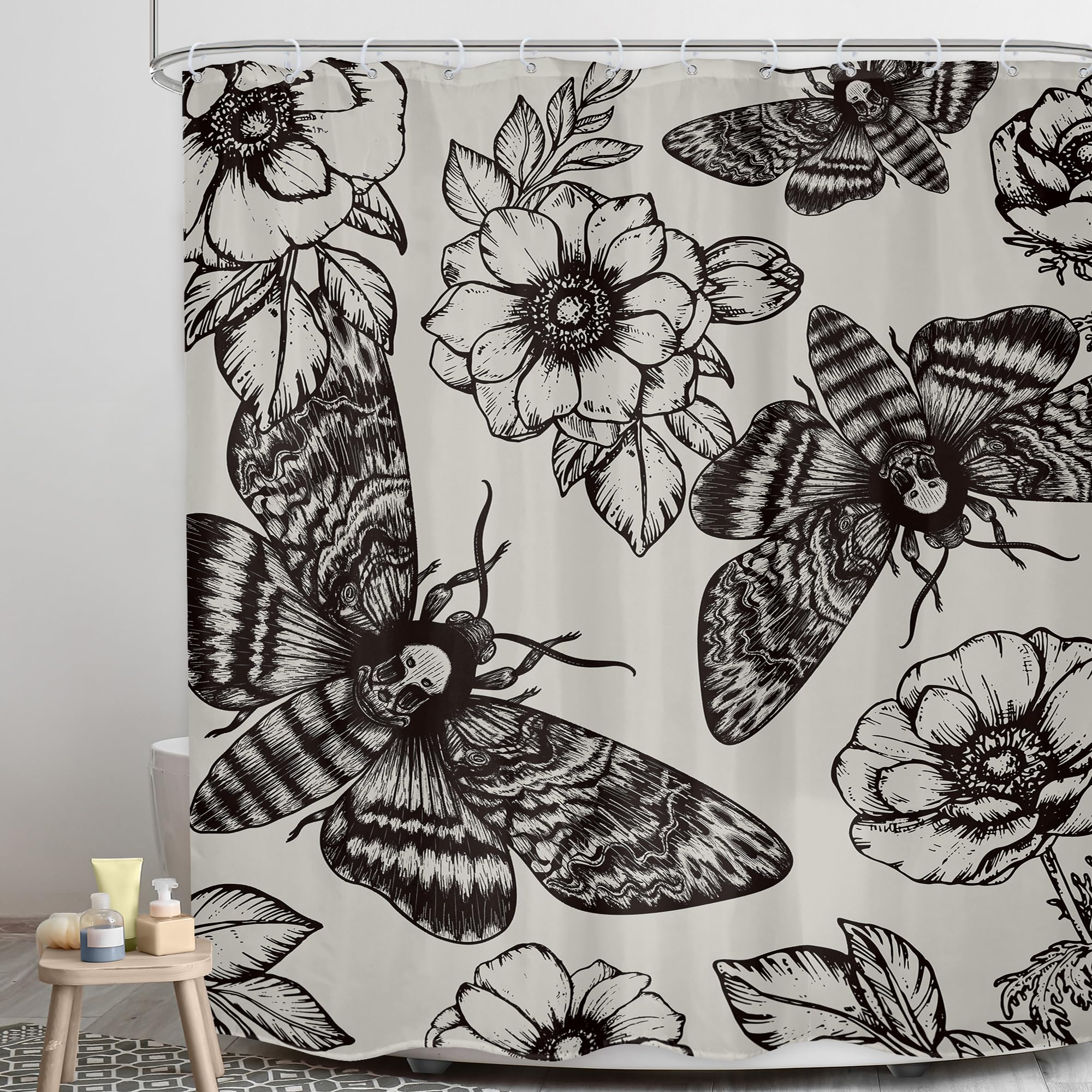 Duschvorhang Mit Totenkopf-Motiv – Gothic-Design, Polyester, 178x178 Cm, Inkl. Haken Fürs Badezimmer