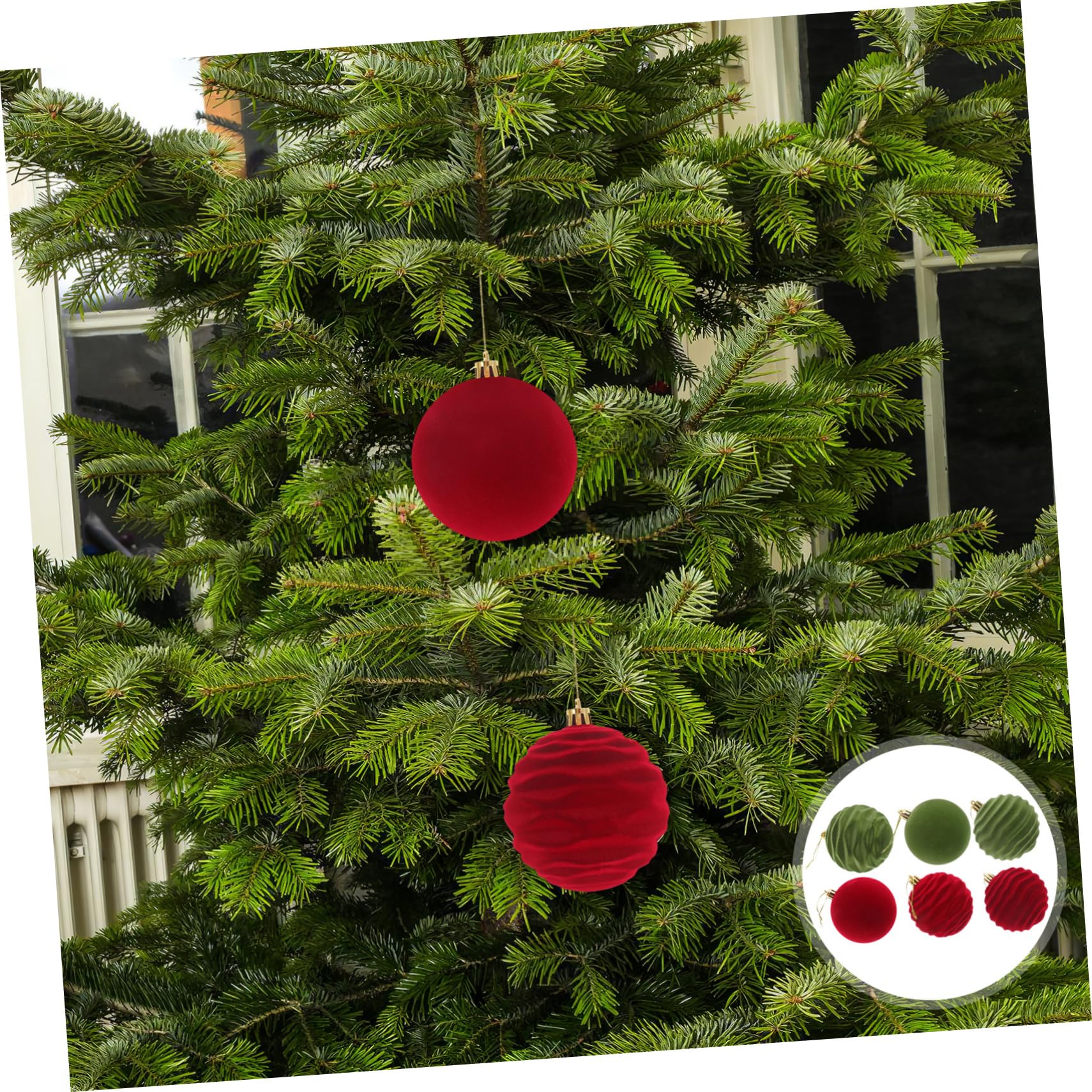 Abaodam 12stücke Christbaumkugeln Rot und Grün Beflockt für Weihnachtsbaumdekoration Weihnachtsschmuck Hängende Kugelförmige Weihnachtskugeln