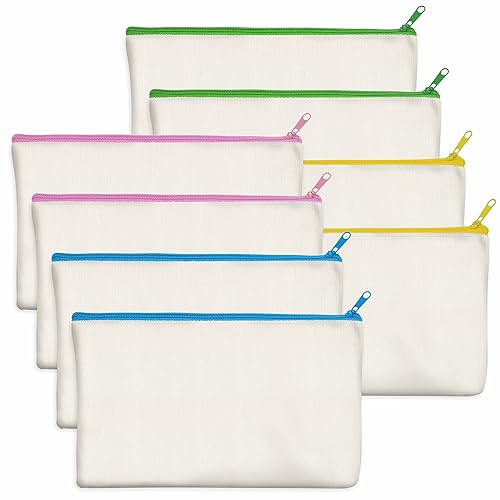 8 Pack Canvas Colorful Zipper Bags, DIY Craft Bags Travel