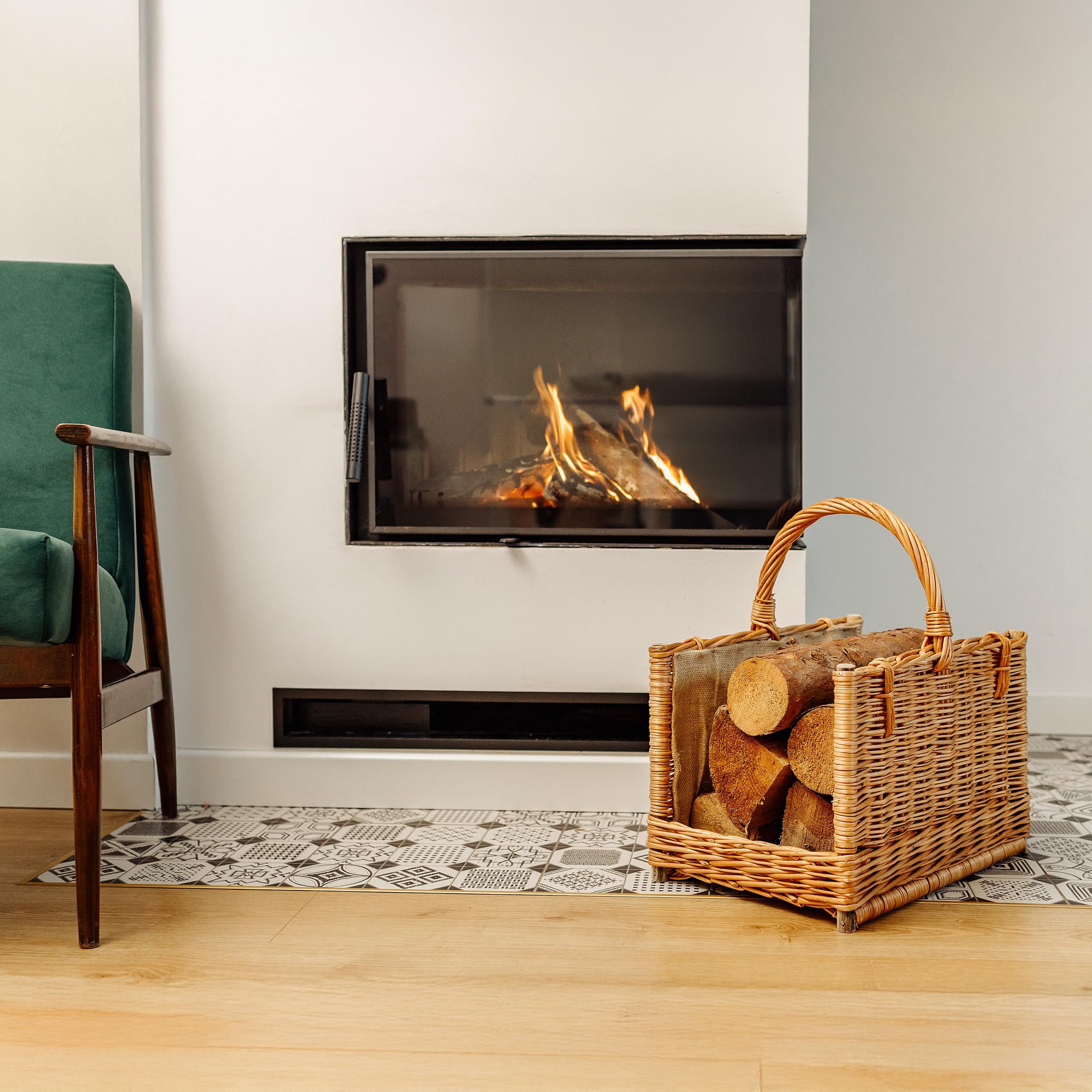 Creative Home Groß Kaminkorb Holzkorb Kaminholzkorb Rattan | 45 x 30 x 47 cm | Aufbewahrung Rechteckig Weidenkorb für Kaminholz/Holz | Braun Dick Weide Feuerholzkorb Holztrage Tragekorb