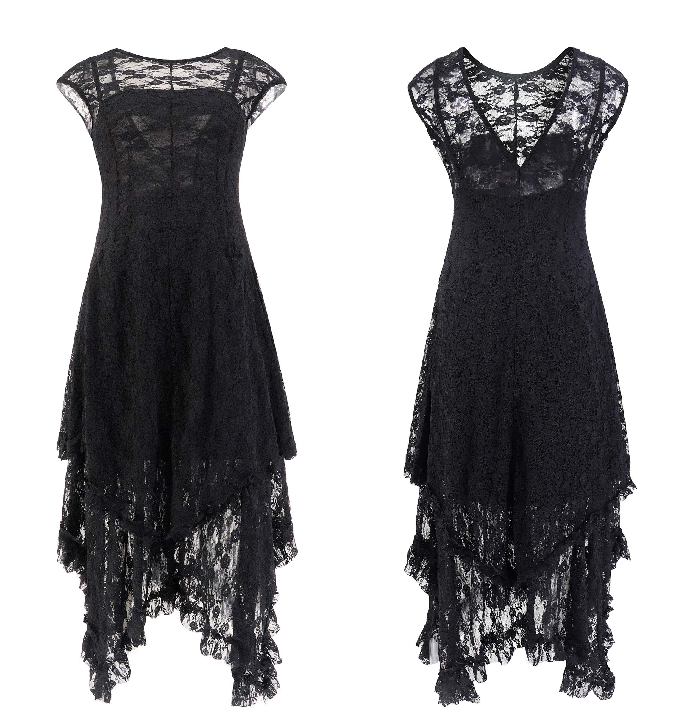 R Vivimoswomens Sleeveless Backless Asymmetrical Layered Lace Long