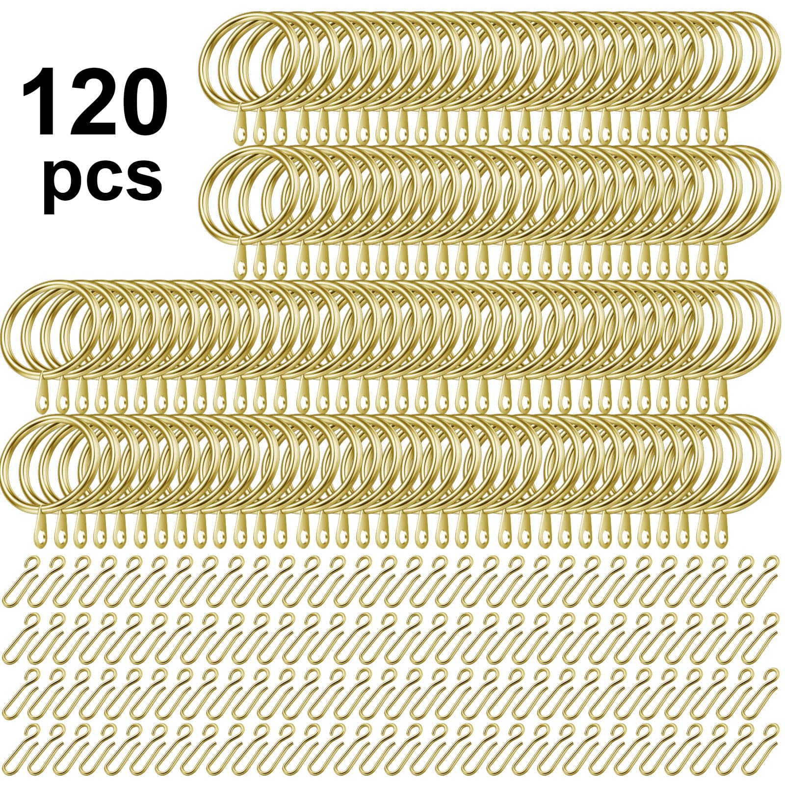 Amyhill Paquete de 60 anillos de metal para cortinas con 60 ganchos de metal para cortina de 1.26 pulgadas, ganchos de cortina para ventana, puerta, cortina de ducha (32 mm, dorado)