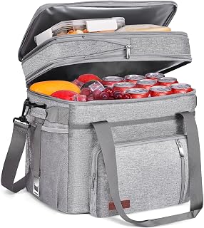 Soft Double Deck Cooler Bag, 60-Can Leakproof Insulated Portable Lunch Cooler, Extra Large Expandable Ice Chest Cooler for Beach, Picnic, Camping, Shopping - MIYCOO