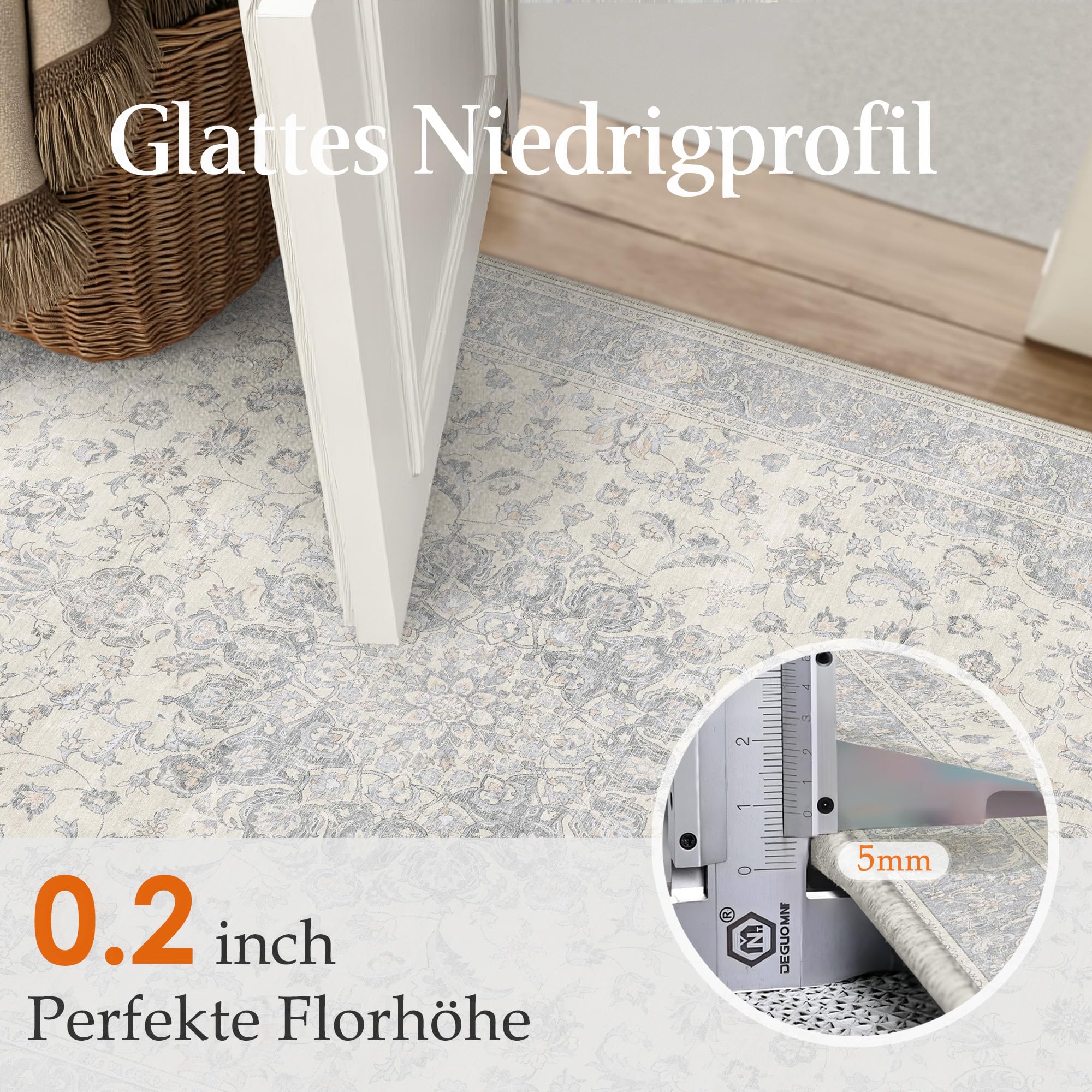 PureCozy Vintage Tapis Salon 160x230cm Gris Antidérapant Chambre Enfant Rug Lavable en Machine Grand Rugs Salle a Manger Bureau Salle de Jeux Carpets Interieur Doux Poil Ras Carpet