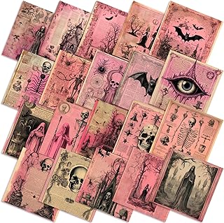 HunnmingRe 20 Pcs 10''x10'' Pink Halloween Quilting Fabric Square Skeleton Skull Bat Eyes Quiltted Fabric Bundle Black Precuts Printed Patchwork Supplies for Holiday DIY Sewing Craft