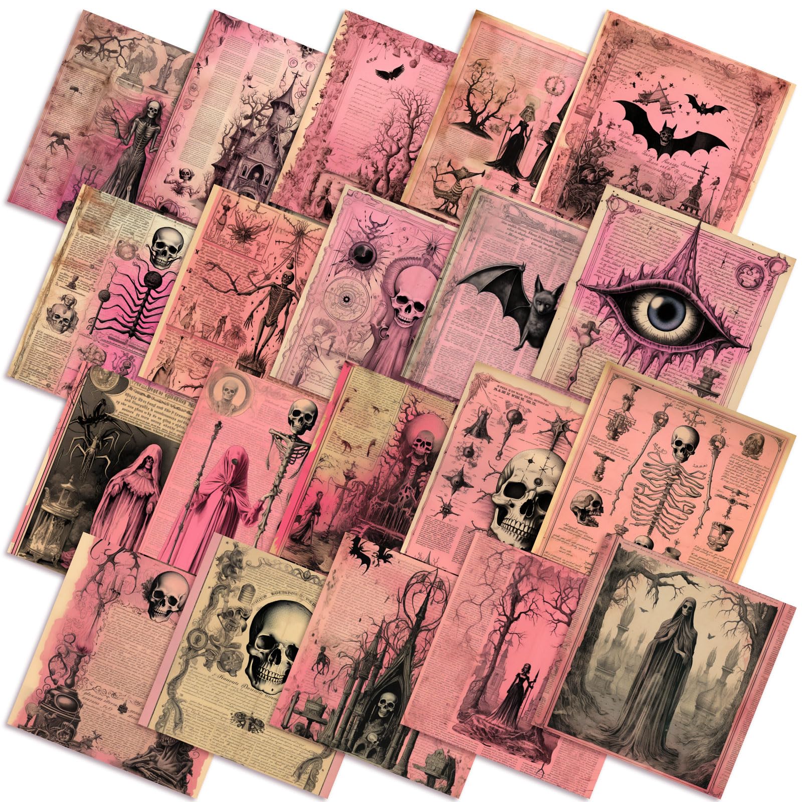 Ganeen 60 Pcs 10 x 10 Inch Pink Gothic Halloween Quilting Fabric Squares