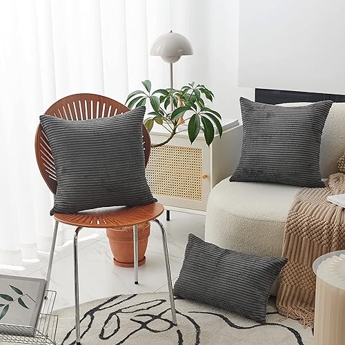 Vista 300 de Home Brilliant - Juego de 2 fundas de almohada de 24 x 24 pulgadas / 61 x 61 cm., de terciopelo de pana a rayas, cojín cuadrado decorativo, funda