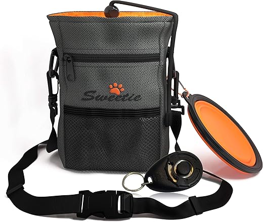 Sweetie Premium Dog Treat Pouch Bag for Walking & Training, with Poop Bag Holder, Collapsible Bowl & Free Clicker – Perfect Puppy Kit