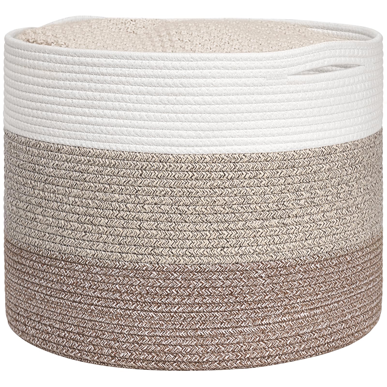 Goodpick Large Woven Basket, Blanket Basket Living Room 15.8"x15.8"x13.8", Woven Storage Bin for Baby Laundry, Light & Brown