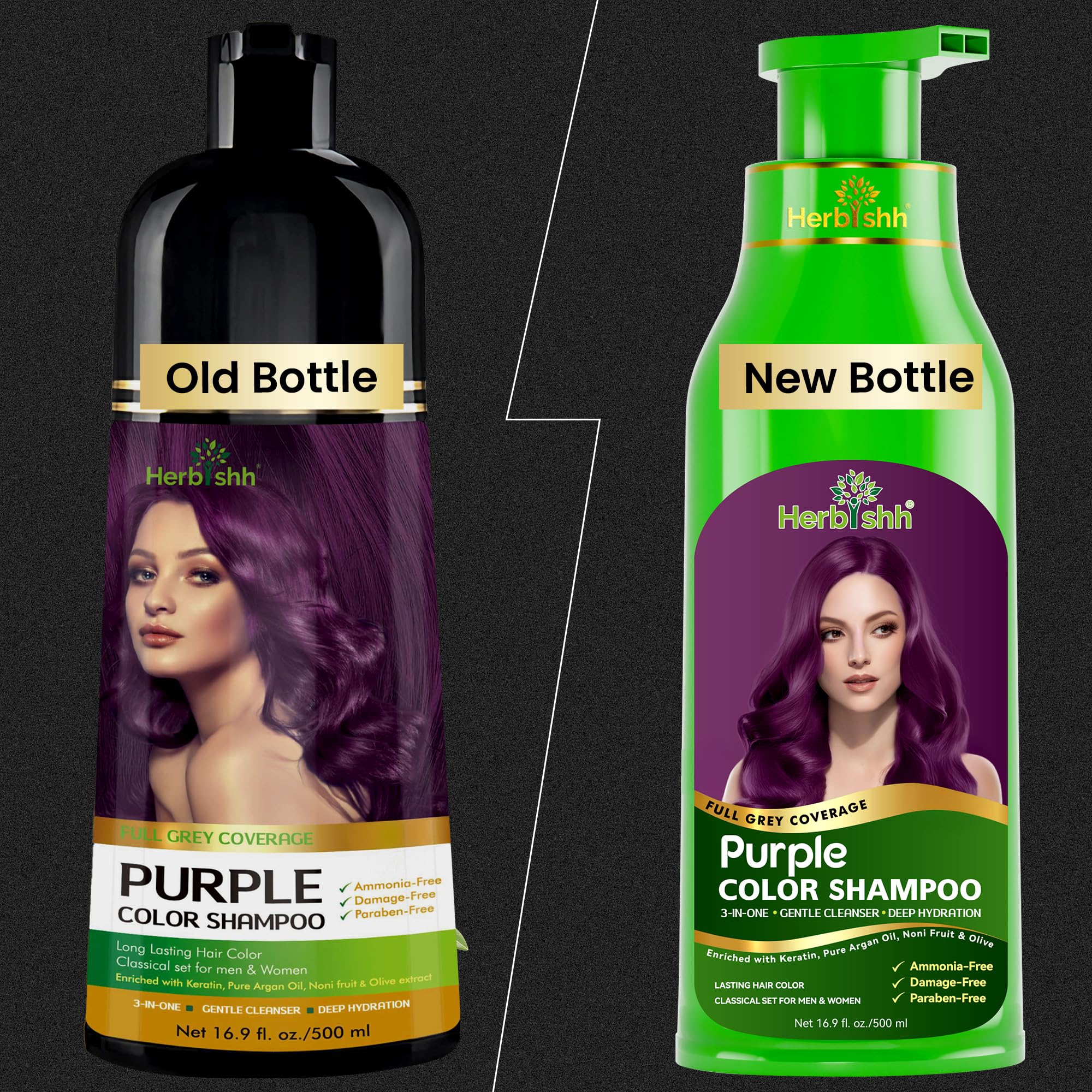 Paquete combinado: 2 champús Herbishh para color de cabello para cabello gris + 1 mascarilla capilar intensa de argán, champú para teñir el cabello, 500 ml (púrpura)