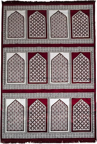 Modefa Alfombra turca de oración Amplia alfombra de terciopelo para 12 personas, Namaz Sajadah Janamaz Alfombra para grupo familiar (rojo)