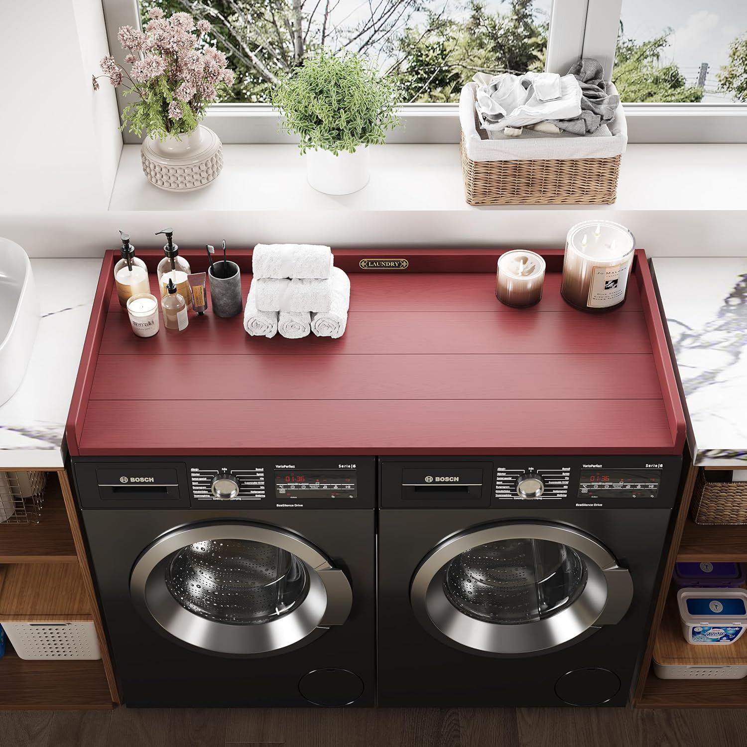 no-installation hdpe washer dryer countertop washer and dryer topper covers for the top laundry countertop laundry room organization no water leakage,red 7#red