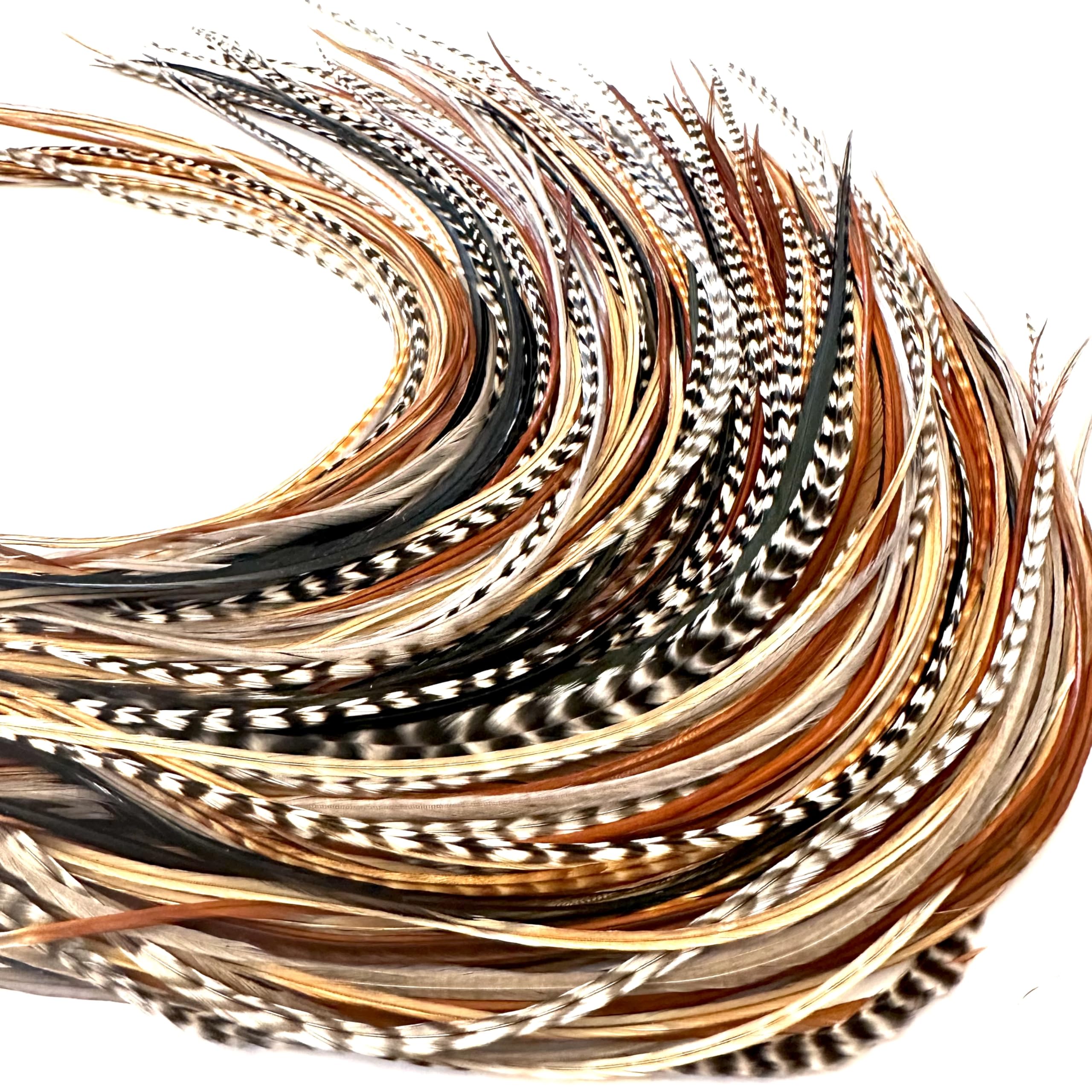 21 Natural Color Hair Extensions – 9”–14” Long – DIY Rooster Kit with 20 Micro-Link Beads – 100% Real Feathers – Eye-Catching Boho Style