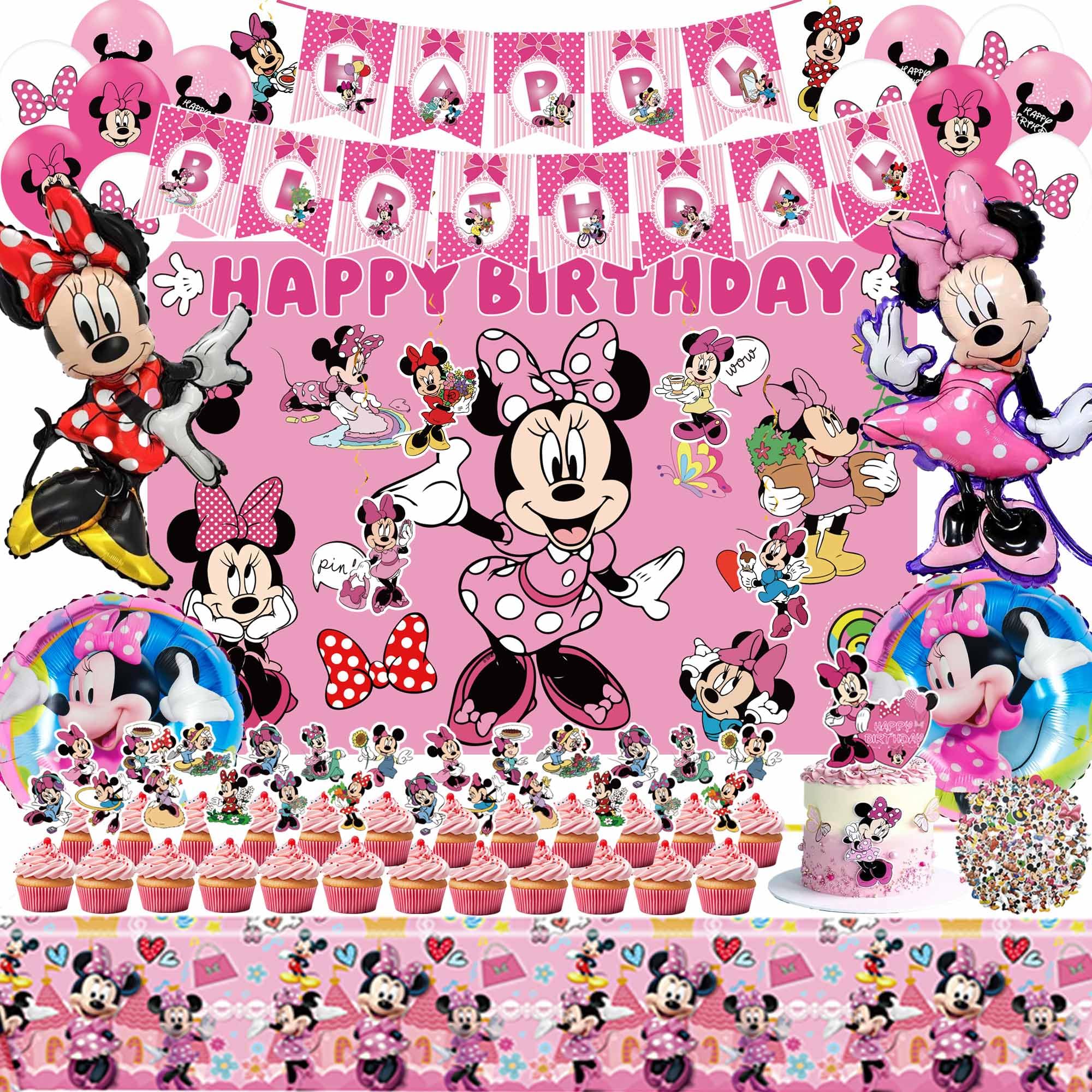 Pink Birthday Party Decorations, Party Supplies Include Happy Birthday Banner Backdrop Balloons Tablecloth Cupcake Cake Toppers Sticker Hanging Swirls