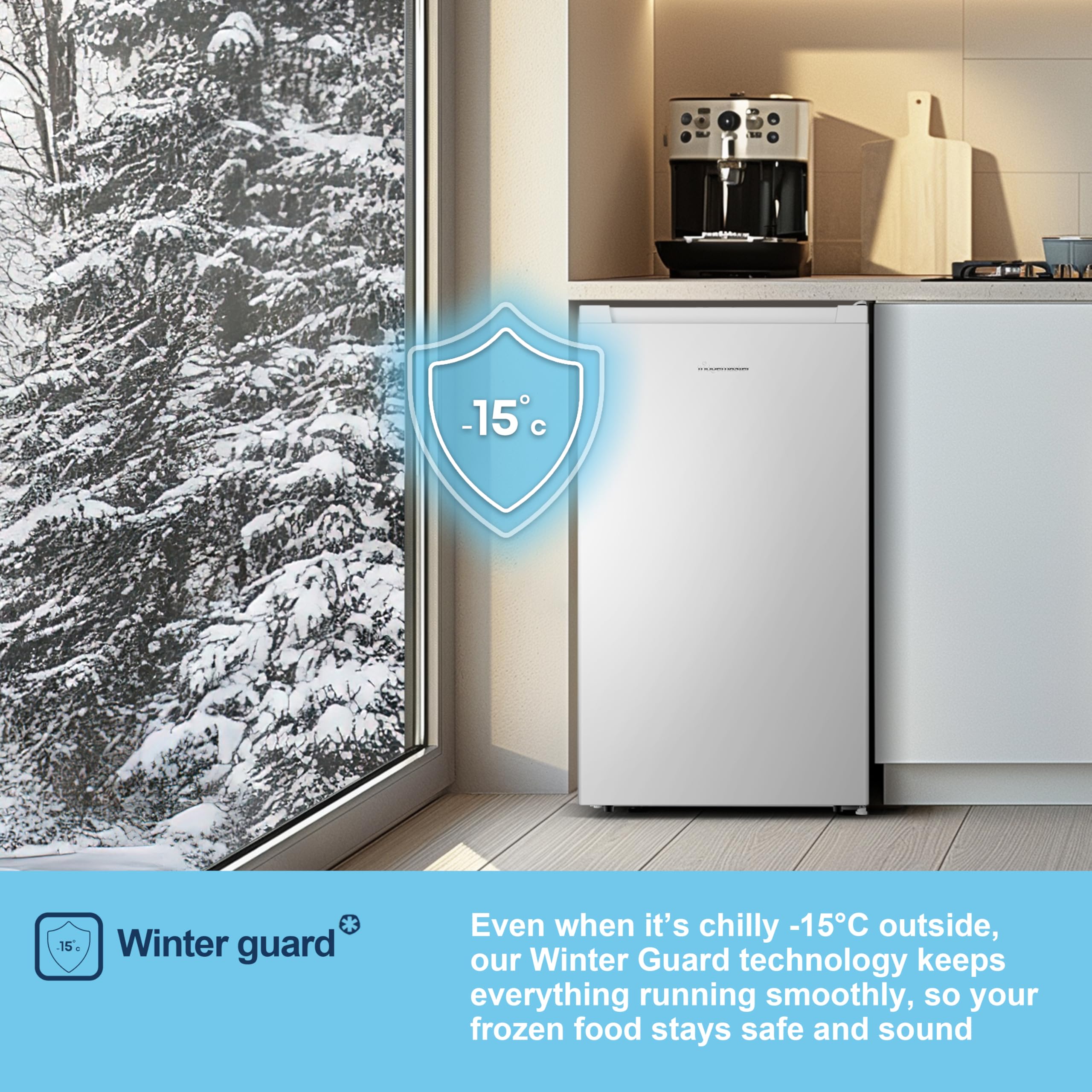 Fridgemaster MUZ4860E Freestanding Undercounter Freezer, 61Litres, 4 Star Freezer Rating, 48cm width, E Rated in White — view 6