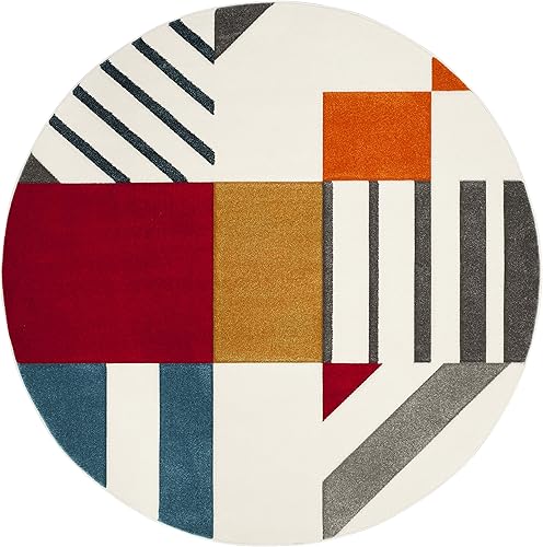 Vista 45 de SAFAVIEH Alfombra de área de 8 x 10 pies – Colección Hollywood – Grande – Marfil y azul pavo real, diseño moderno de mediados de siglo, no desprende