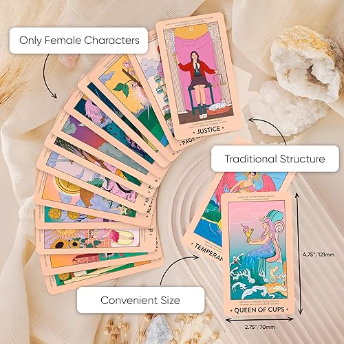 Vista 13 de Wyspell Baraja de tarot femenina - Cartas de tarot sin bordes con libro guía para principiantes - Juego de cartas para principiantes