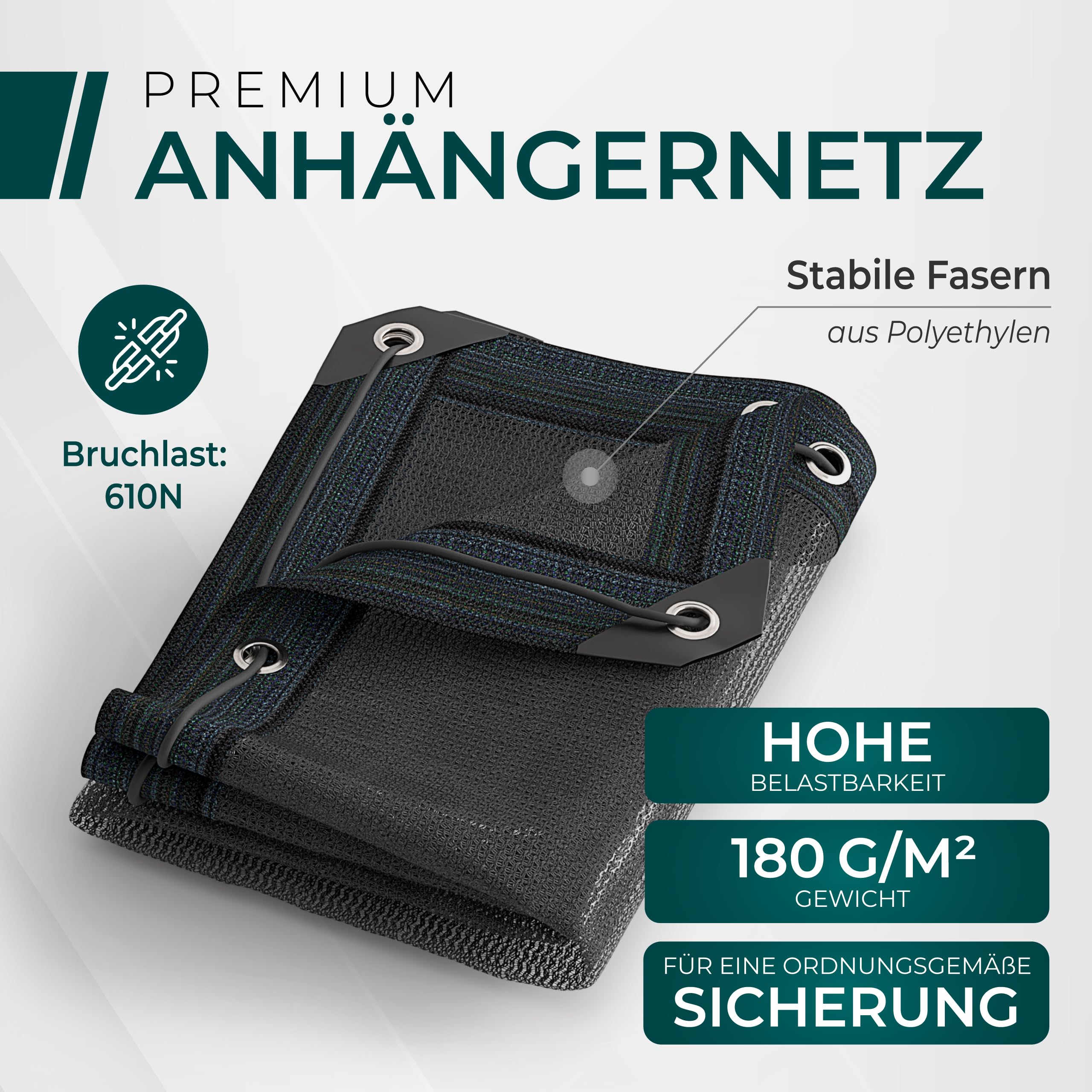 CargoVA® Anhängernetz Feinmaschig 2x3m [DEKRA Geprüft] - Abdecknetz mit Gummiseil - Ladungssicherungsnetz für Anhänger - Laubnetz StVO-Konform