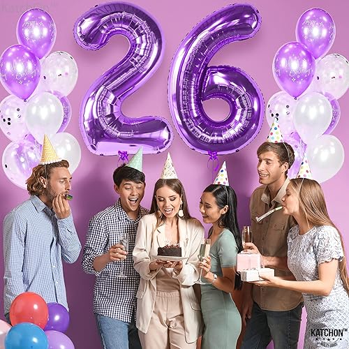 Miniatura 8 de KatchOn, Globo gigante del número 26 morado 40 pulgadas Globos morados de cumpleaños 26 para decoración de cumpleaños de 26 hombres, decoración de