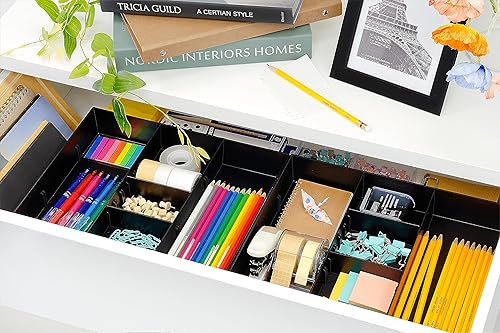 Miniatura 5 de CAXXA Organizador de cajones con 3 ranuras con dos divisores ajustables – Cajón organizador divisor para suministros de escritorio de oficina y