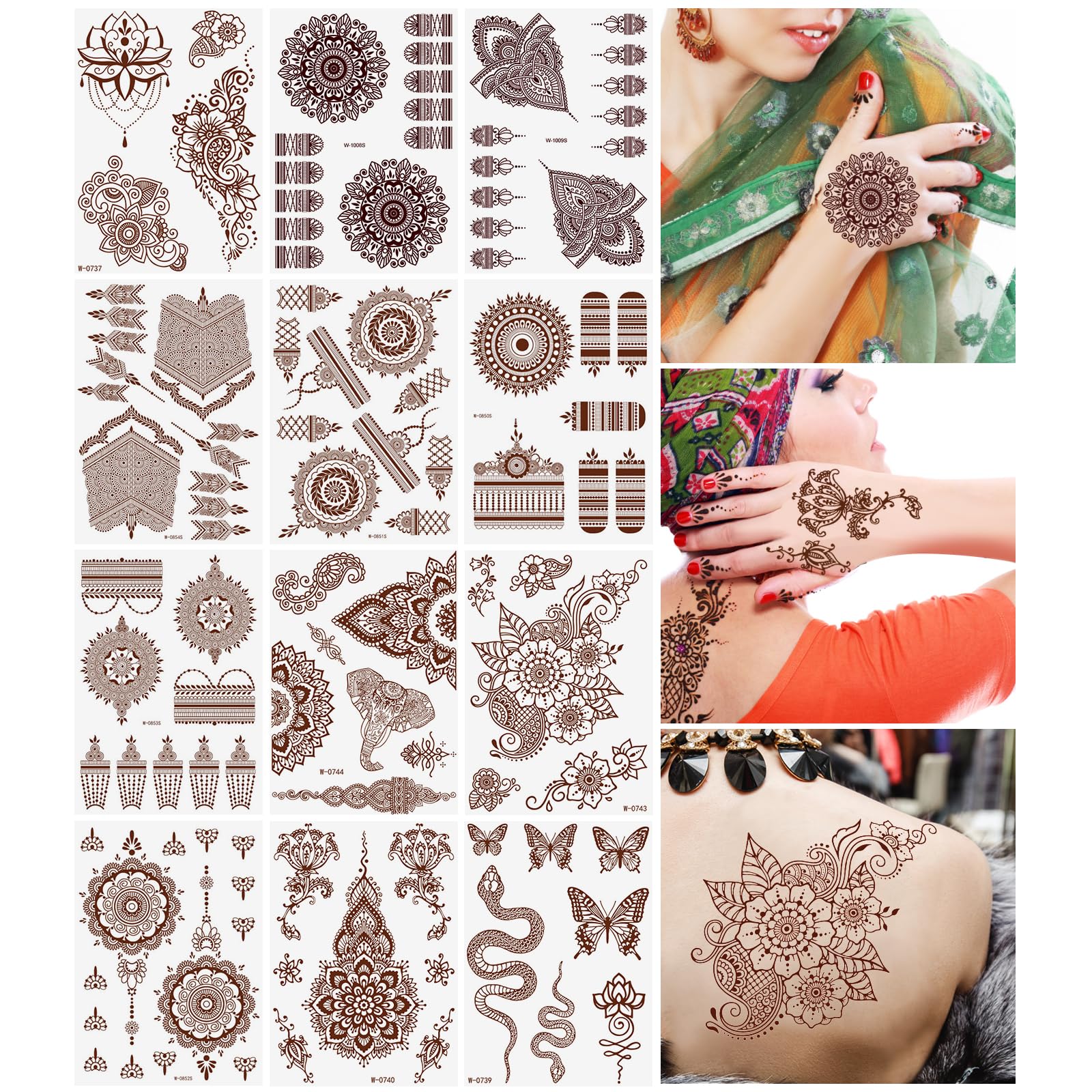 URAQT Brown Red Temporary Tattoo Sticker, 12 Sheets Indian Mandala Flower  Tattoo for Women Girls, Waterproof Body Sticker for Neck Chest Arm, Body  Art Sticker For Wedding Party Festival – BigaMart, image size:1600x1600