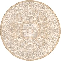 Vista 65 de Unique Loom Outdoor Aztec Collection Alfombra de área - Chalca (10 pies, redonda, azul/marfil)