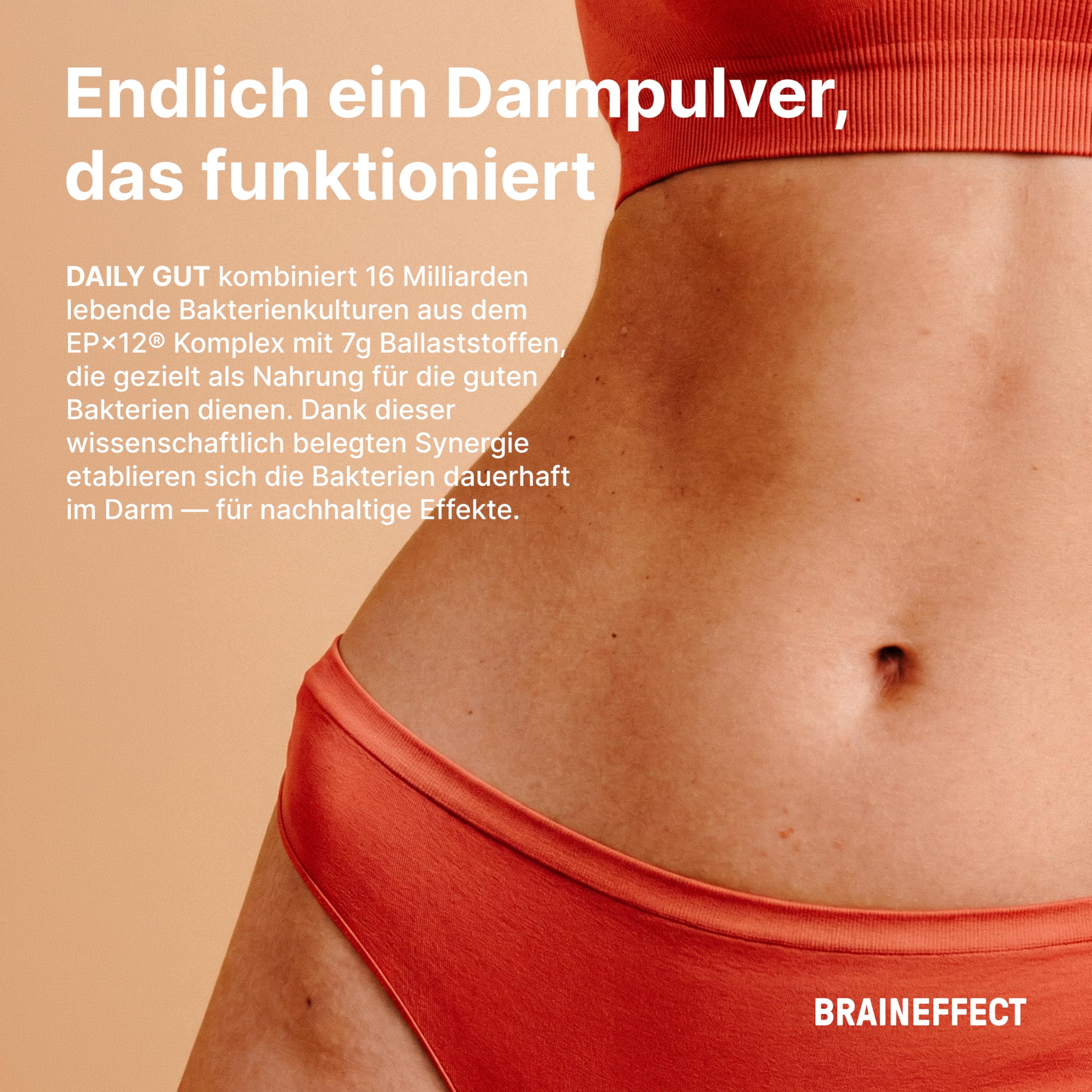 BRAINEFFECT DAILY GUT – Probiotisches Getränkepulver mit 16 Mrd. lebenden Bakterien & 7 g Ballaststoffen pro Portion, mit Vitamin B1, B2, B6 & B12, Erdbeergeschmack – 240 g