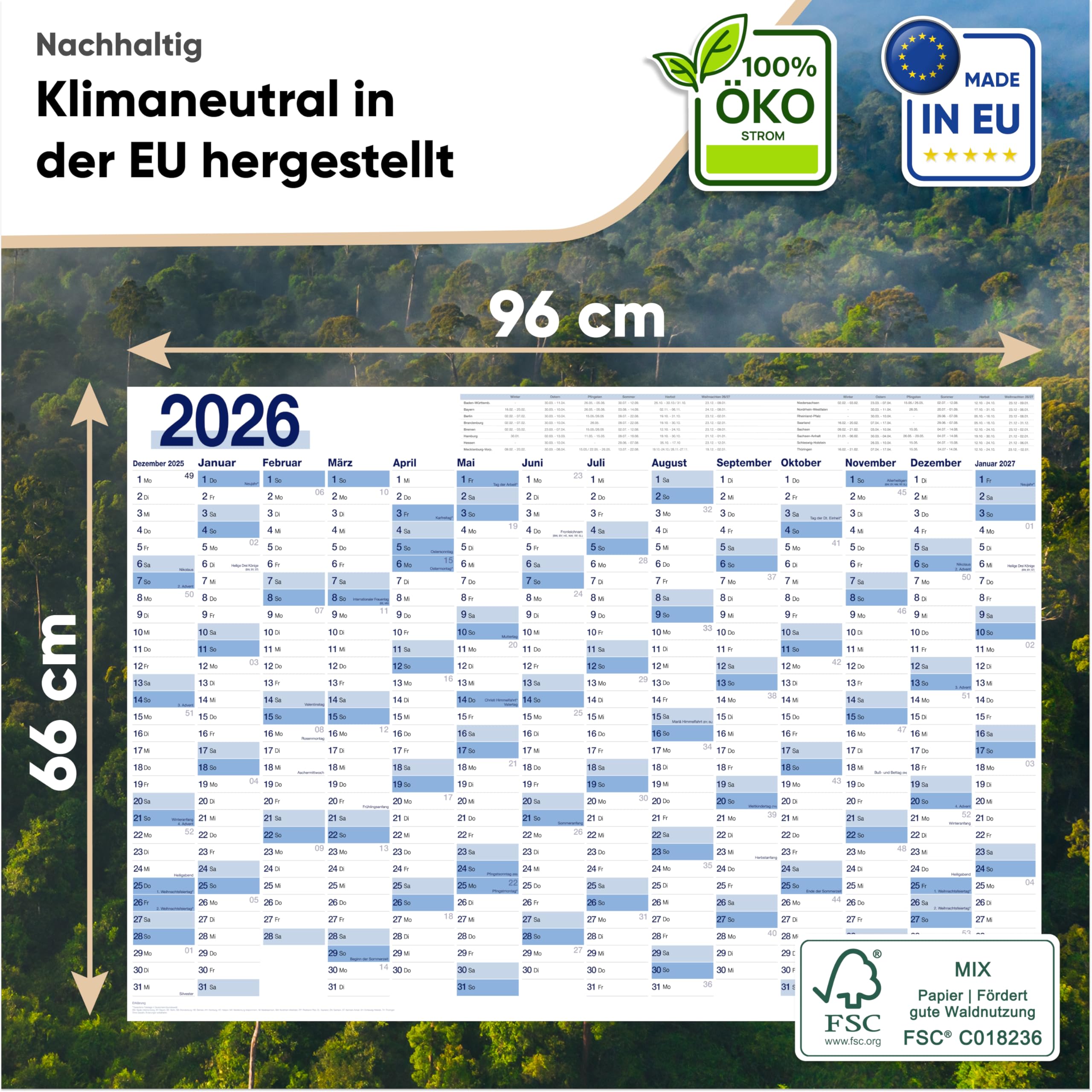 UNITURE® Wandkalender 2026 XXL – Großer Jahresplaner & Terminplaner für