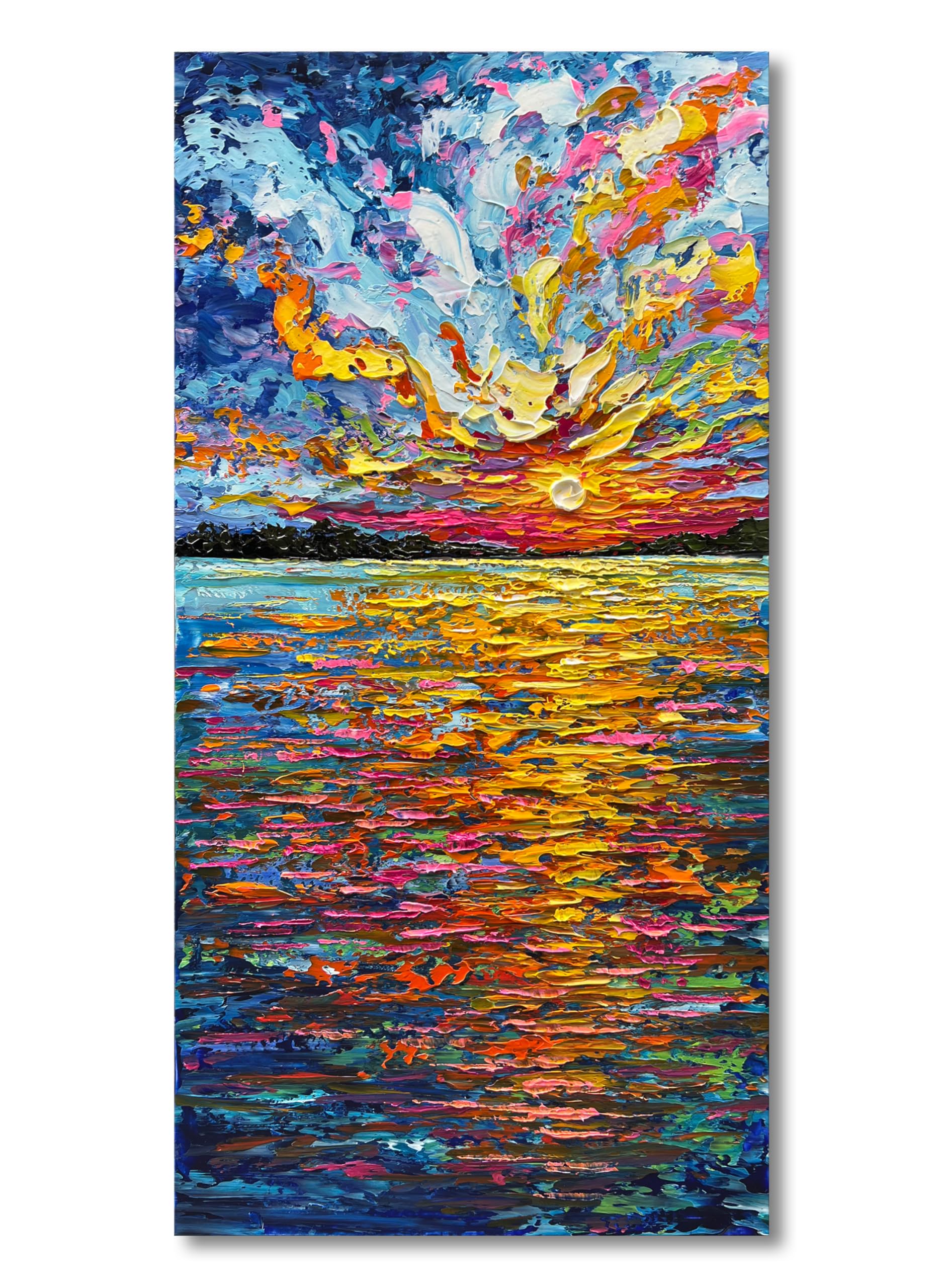 Limiyer Art Hand-painted Sea Sunrise Landscape Painting Modern abstract oil painting Large canvas art Living room bedroom corridor wall decoration painting 48x24 inches