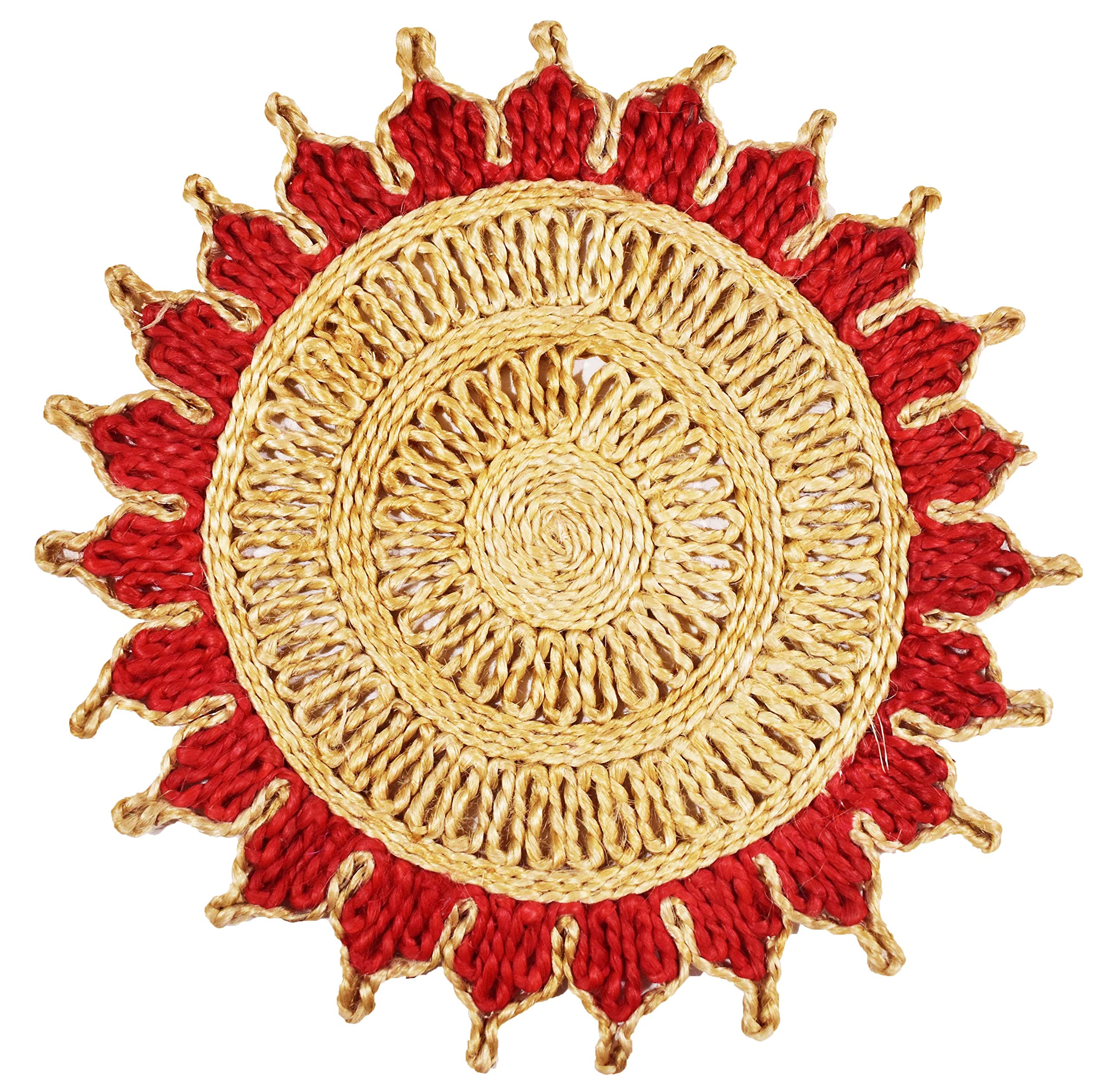 Natural Jute Star Placemats, Red, 12 Inch, Set of 2