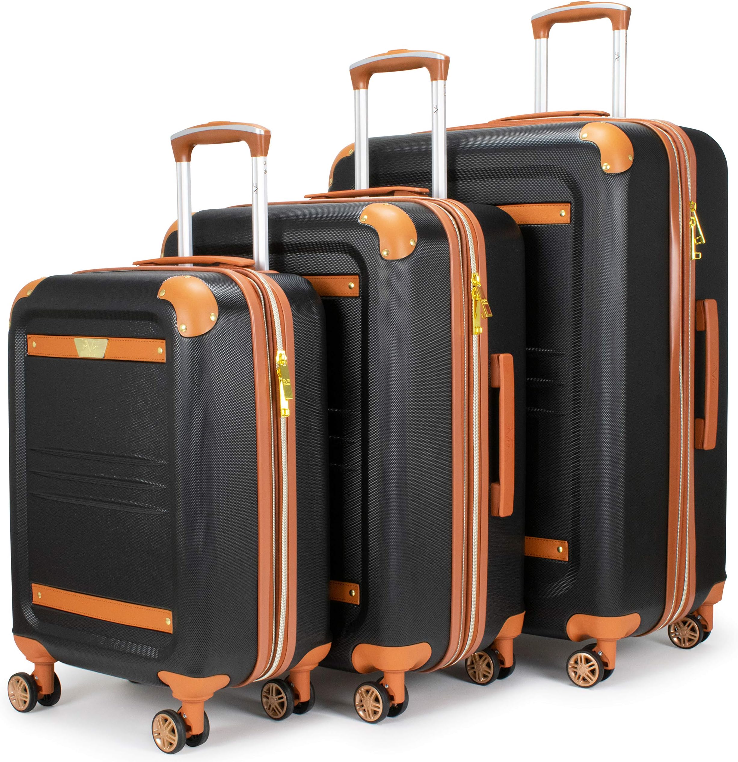 Vintage 3 Piece Expandable Hard Spinner Luggage Set Black