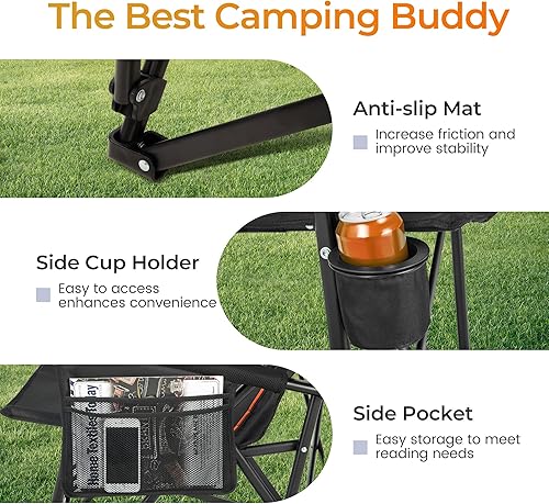 Miniatura 8 de ALPHA CAMP Sillas de campamento resistentes con respaldo alto con portavasos, silla plegable de gran tamaño con reposacabezas, césped con bolsillo