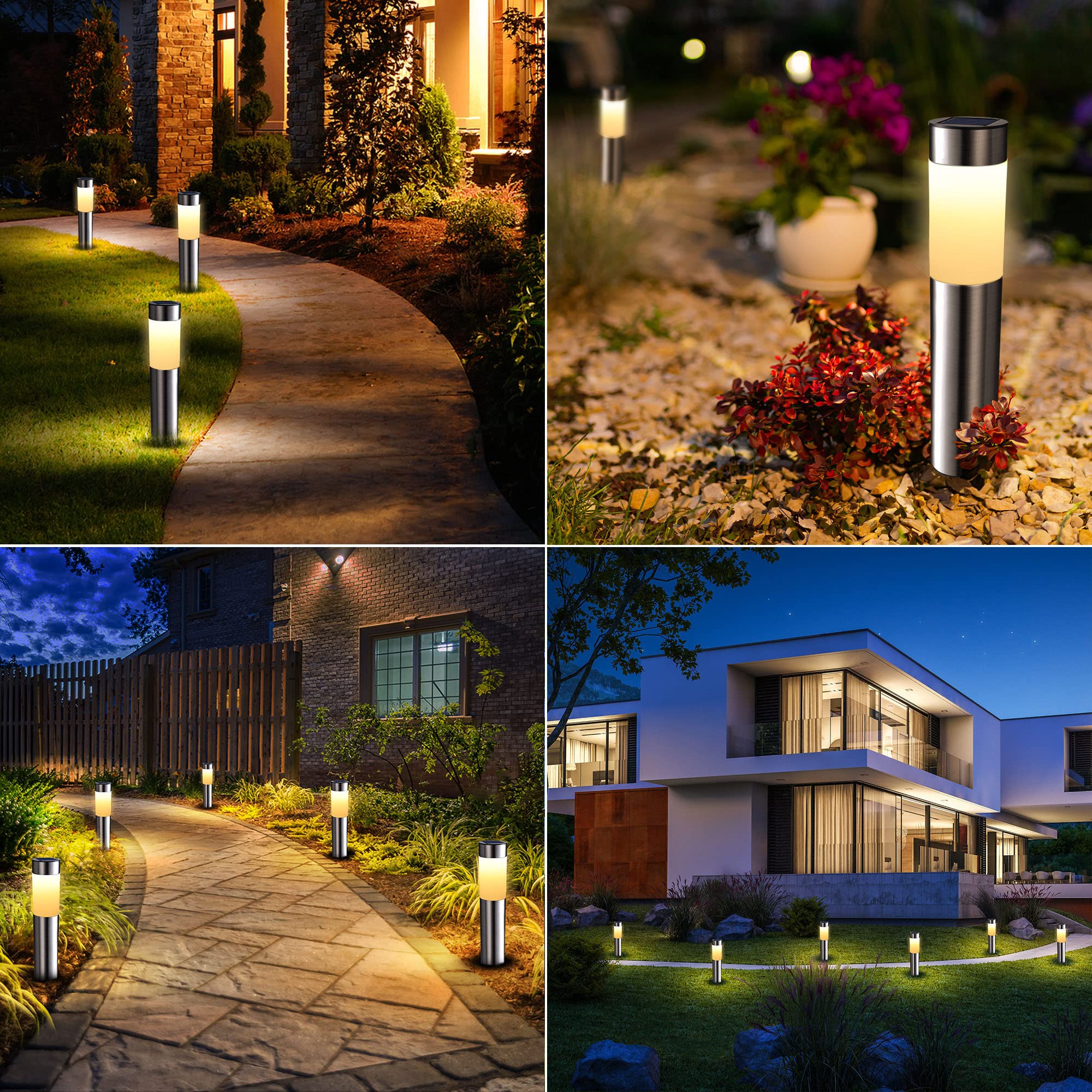 Joomer Luci Solari del Giardino, 4 PZ LED Bianco Caldo Luci Solari per il Giardino, Impermeabile Automatico Luci Solari Esterno, per l'iarda, Paesaggio, Prato, Patio, Percorso e Strada Privata