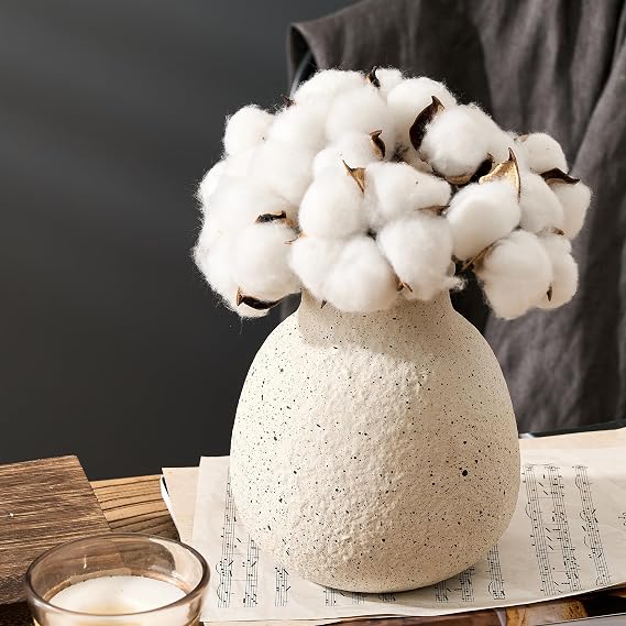 PORCER Ceramic Rustic Flower Vase, 6.1 Inch Cute Boho for Home Decor, Farmhouse Terracotta Vase for Living Room, Table, Shelf, Mantel Decoration, Farmhouse, White