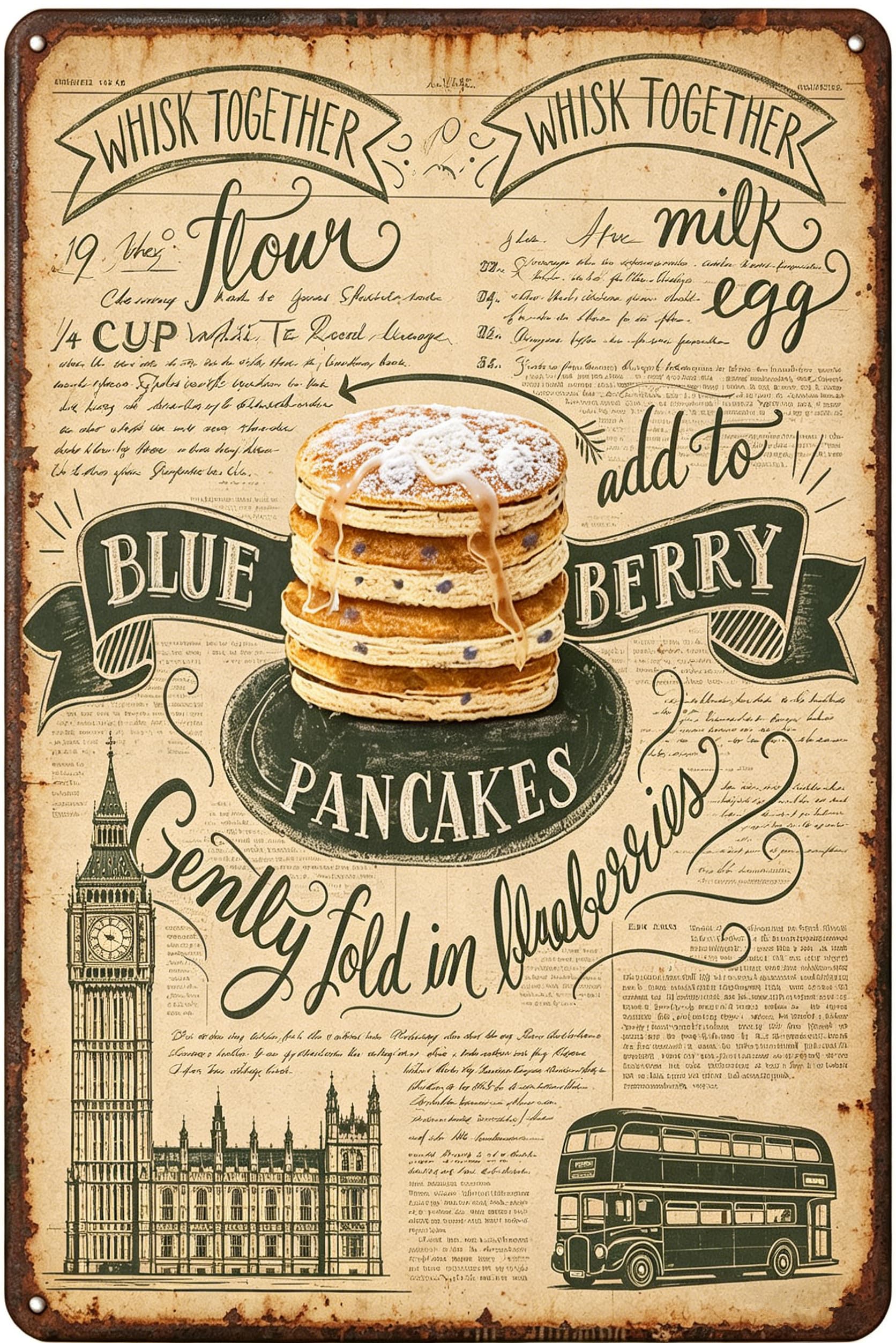 Liantsh 17 Vintage Blue Berry Pancakes Tin Sign - Retro Food Metel Sign - Wall Decor Wall Sign For Kitchen Bakery Cafe Restaurant