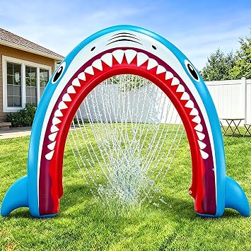 11Ft Long Inflatable Shark Sprinkler for Adults, Giant Outdoor Water Toys Blow up Shark Arch Sprinkler for Adults Fun Summer Gifts Backyard Garden Lawn Water Party Games Outside Activities
