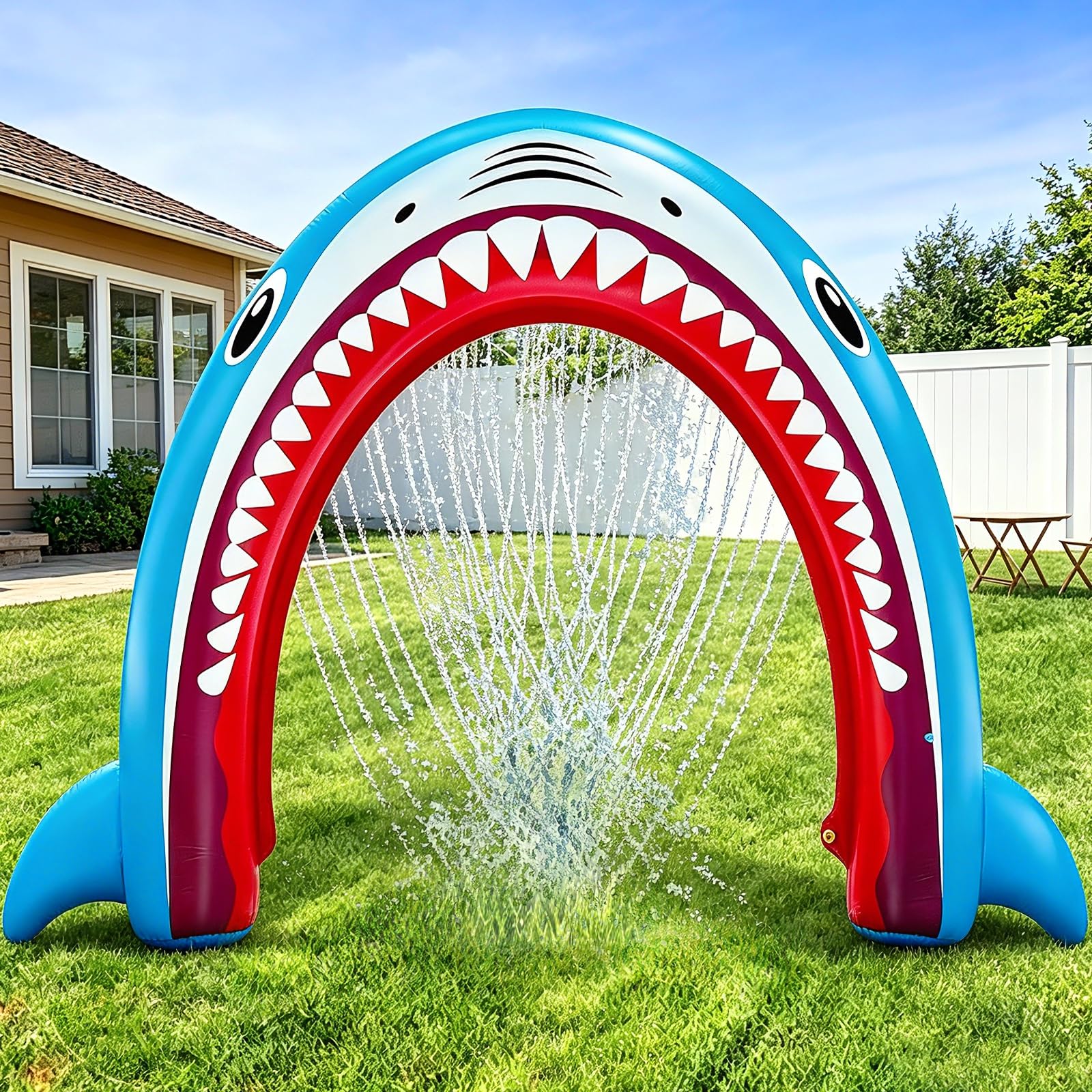 Photo 1 of 11Ft Long Inflatable Shark Sprinkler for Adults, Giant Outdoor Water Toys Blow up Shark Arch Sprinkler for Adults Fun Summer Gifts Backyard Garden Lawn Water Party Games Outside Activities