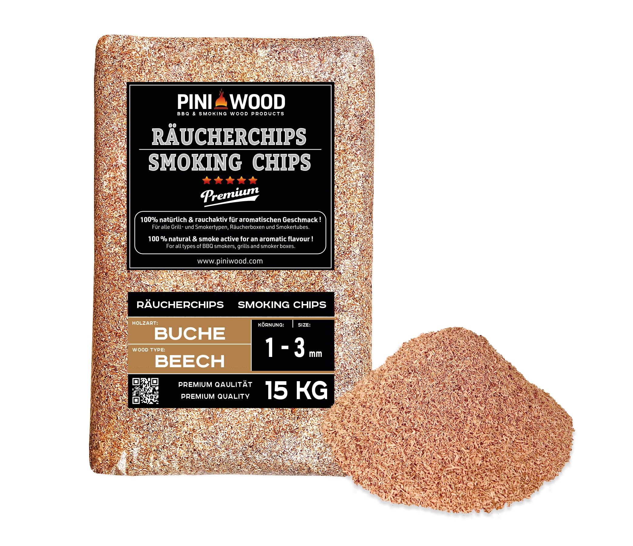 PINI 15 kg de virutas de ahumar haya 1-3 mm Smoking Dust