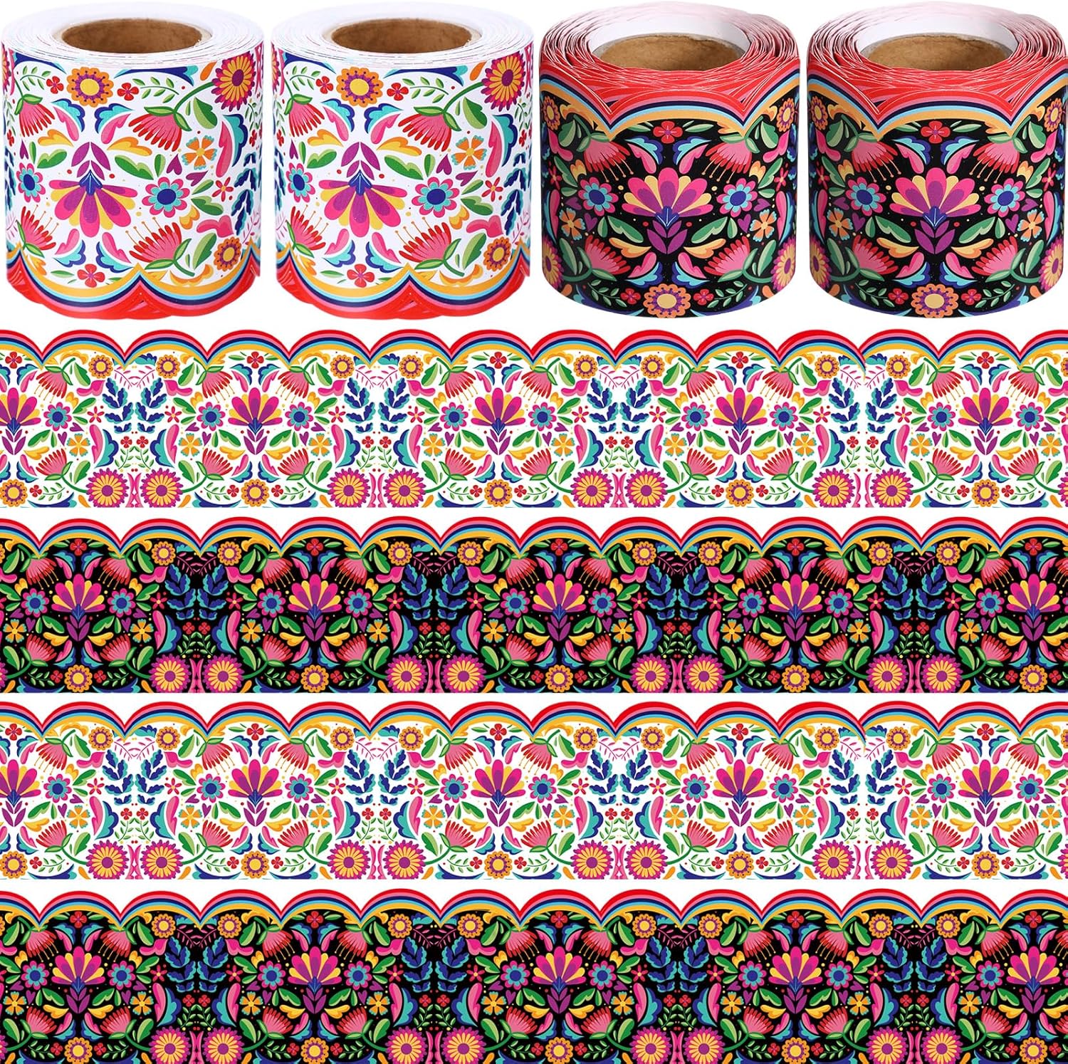 Fuutreo 4 Rolls Hispanic Heritage Month Decorations 32.8 ft Mexican Bulletin Board Border Spanish Classroom Decorations for Hispanic Heritage Month School Home Board Door Window Decor