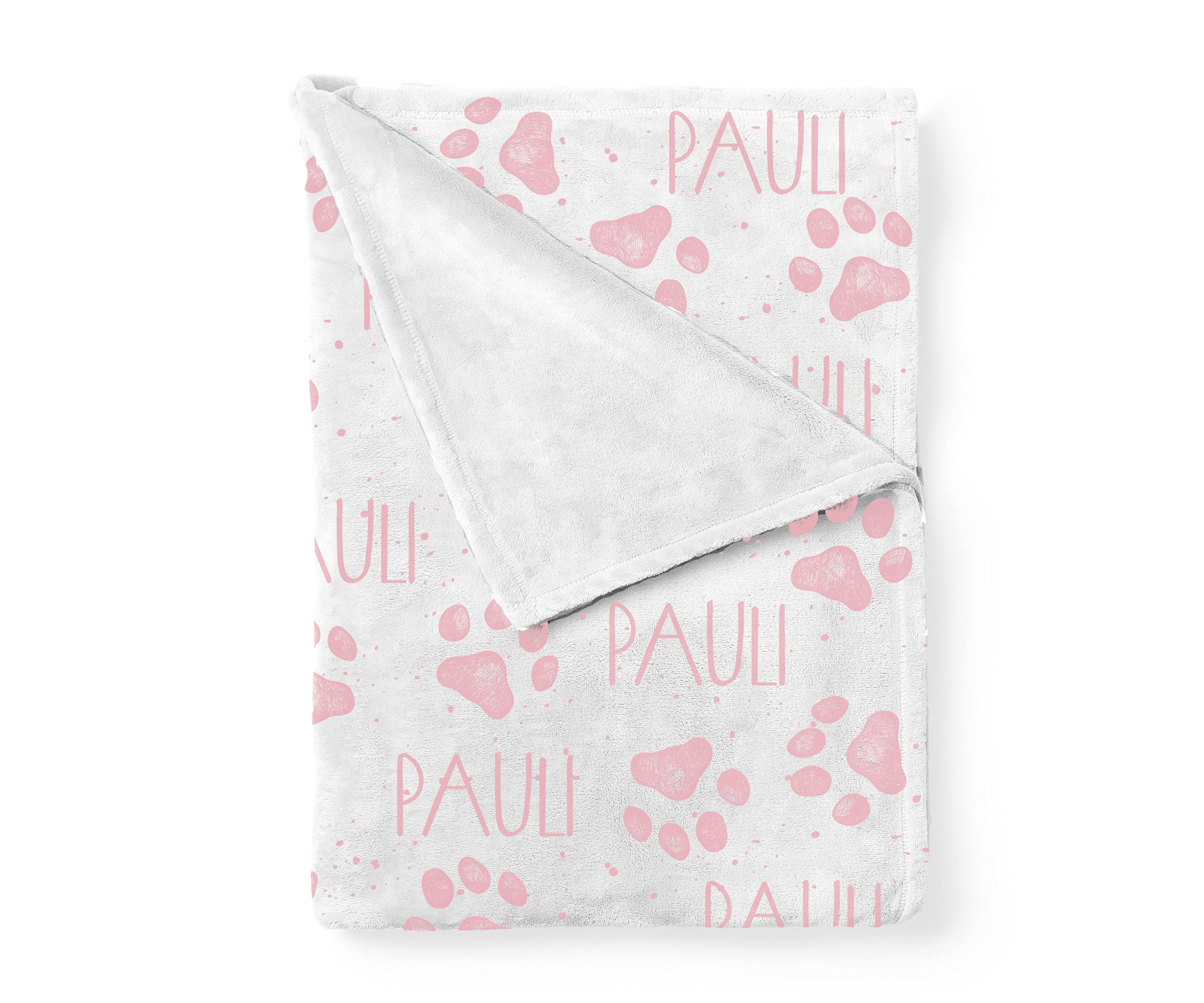 Personalized Dog Pink Paw Print Blanket With Pets Name