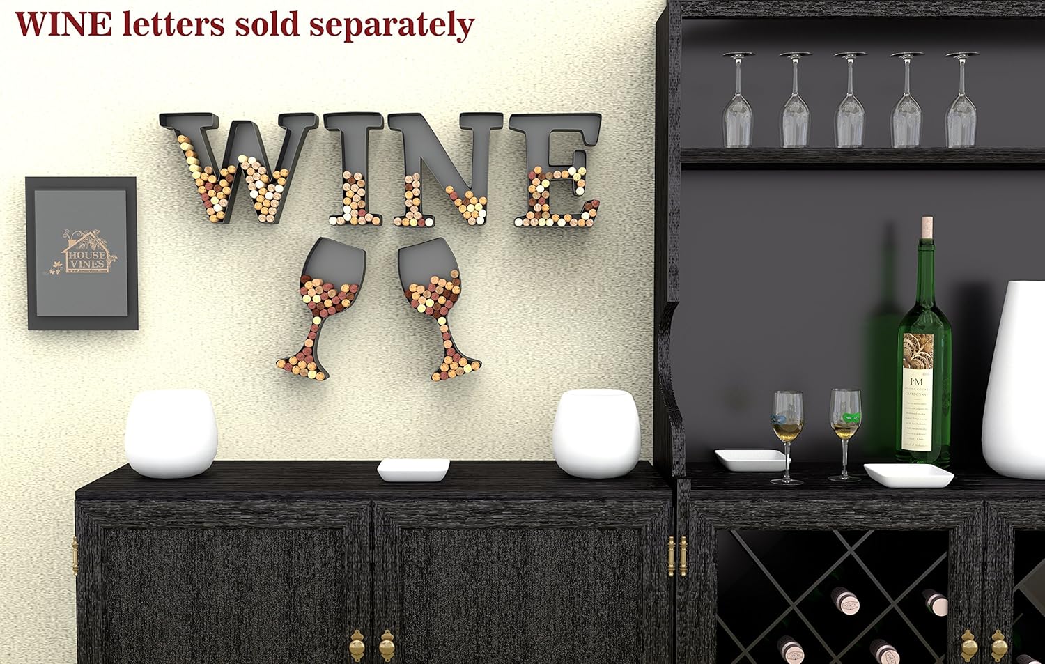 Wine Glass Cork Holder Art Wall Décor ~ Metal ~ Set of 2 ~ Gifts for Wine Lovers ~ by HouseVines