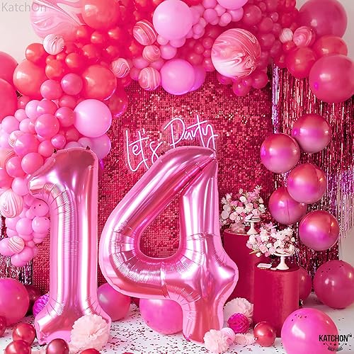 Miniatura 6 de KatchOn, Globos de color rosa intenso del número 14, gigantes, 40 pulgadas, globos de cumpleaños rosa intenso para decoraciones de cumpleaños de 14