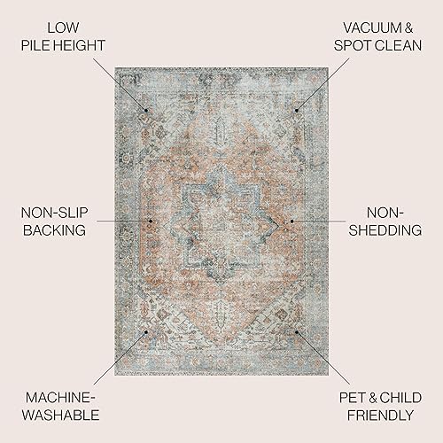 Miniatura 2 de JONATHAN Y WSH200A-5 Armae - Alfombra de felpilla con medallón envejecido, lavable a máquina, vintage, bohemio, tradicional para dormitorio, cocina,