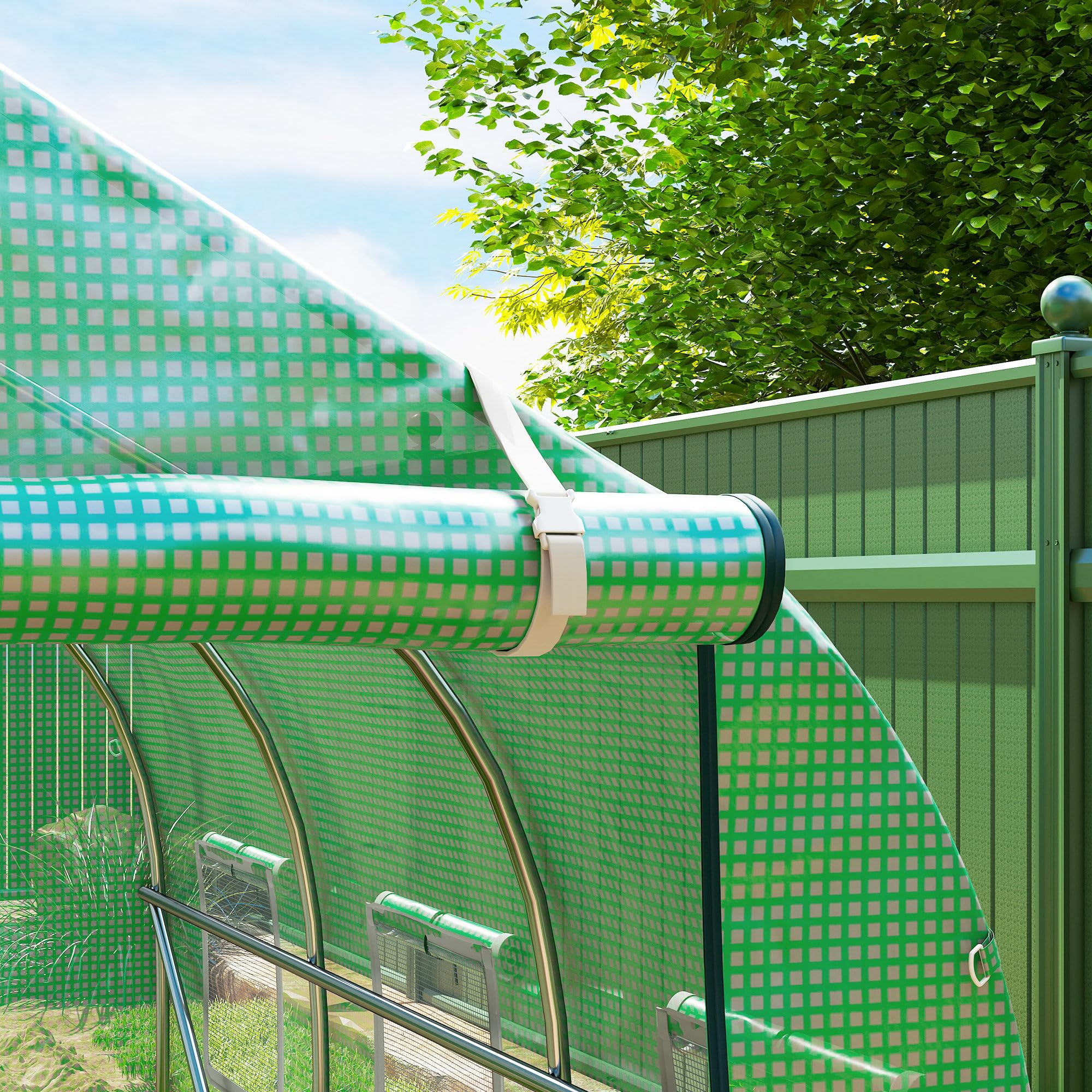 Outsunny Invernadero de Exterior 3x2x2 m Invernadero de Túnel con 6 Ventanas de Malla Puerta Enrollable Cubierta de PE 140g/㎡ Anti-UV Marco de Metal Galvanizado para Patio Jardín Verde