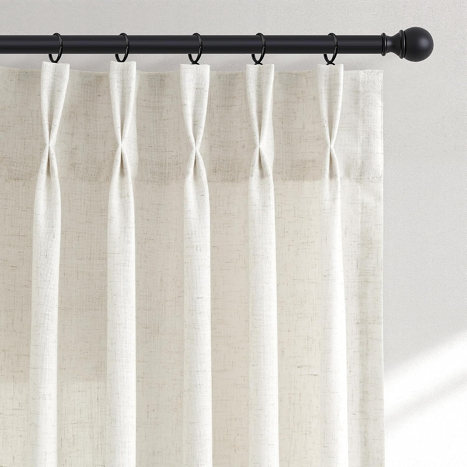 Hokibero Natural Pinch Pleated Linen Curtains 84 Inch Long for Living Room